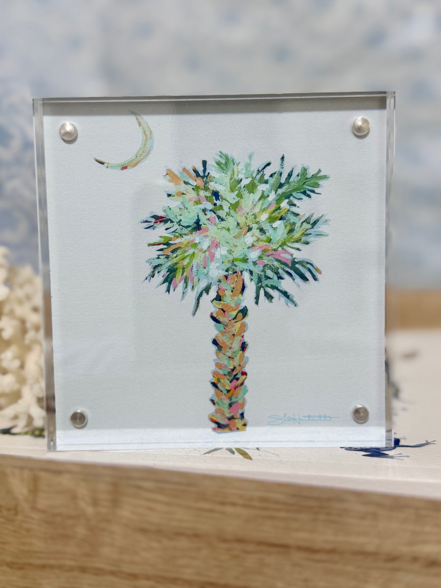 Palm and Moon- Acrylic framed print