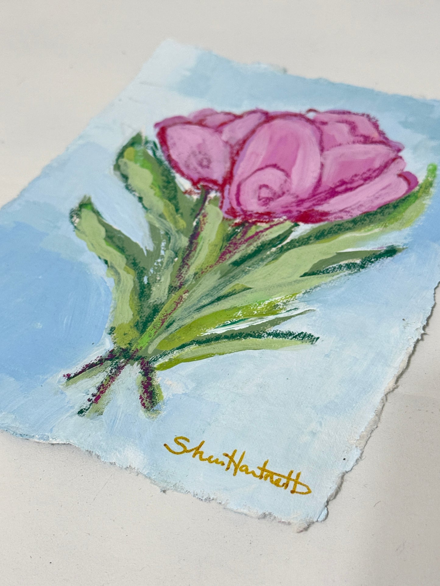 Pink Tulips No. 5 — Full Bloom on Deckled Paper