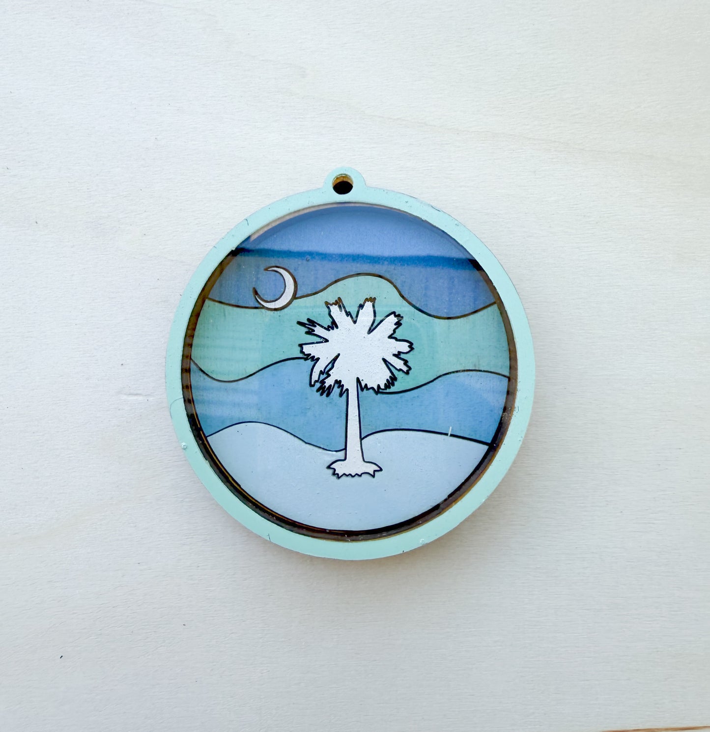 Shark Tooth/Shell Keepsake Ornament- Waves/South Carolina Palm and Moon