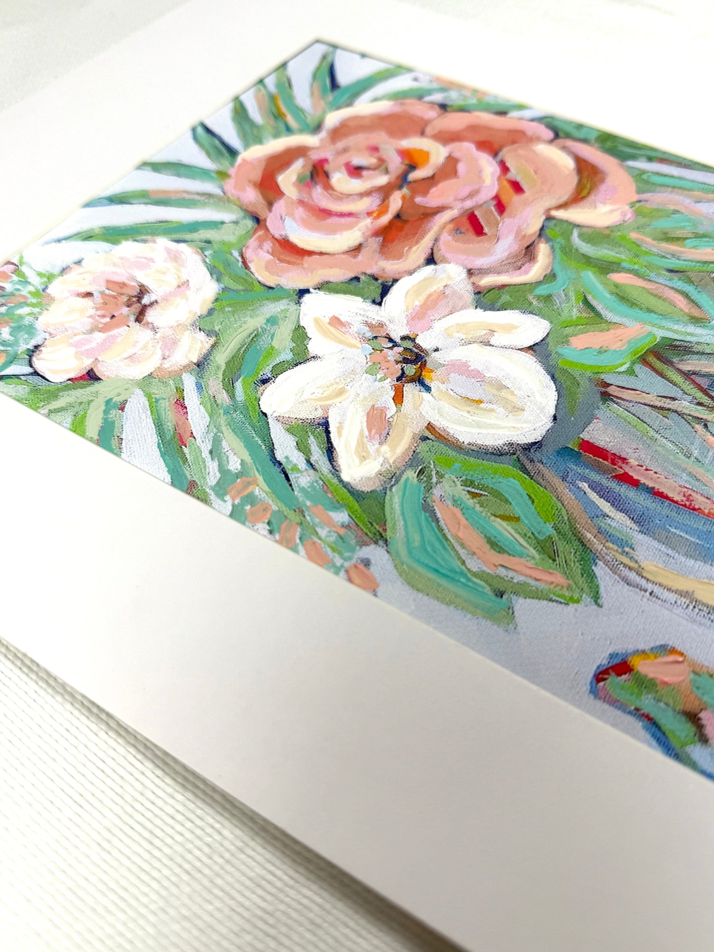 Hand-embellished -"Bloom" Colorful Floral -Canvas Print 8x10