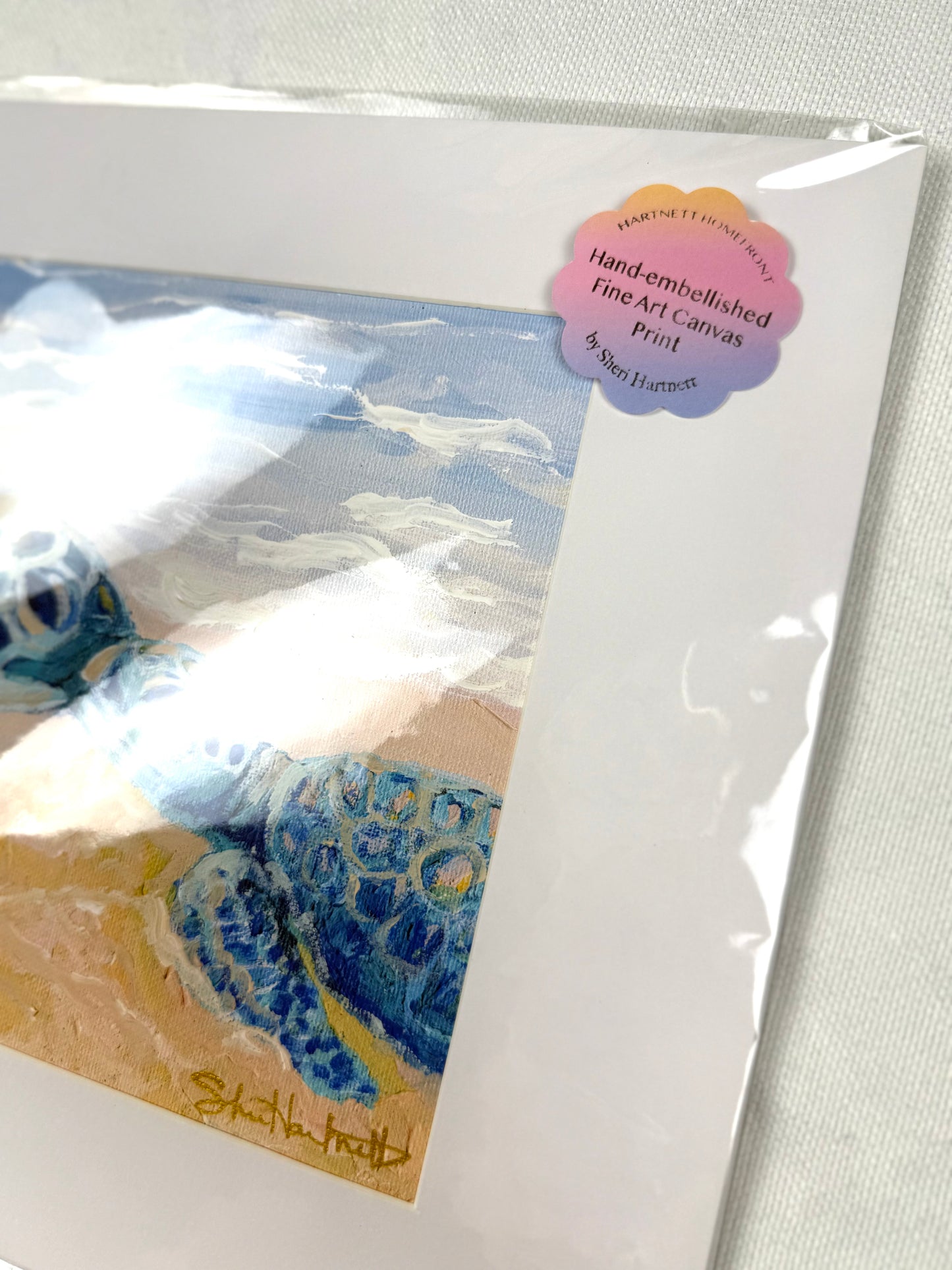 Hand-embellished -"First Meeting" Sea Turtle -Canvas Print 8x10