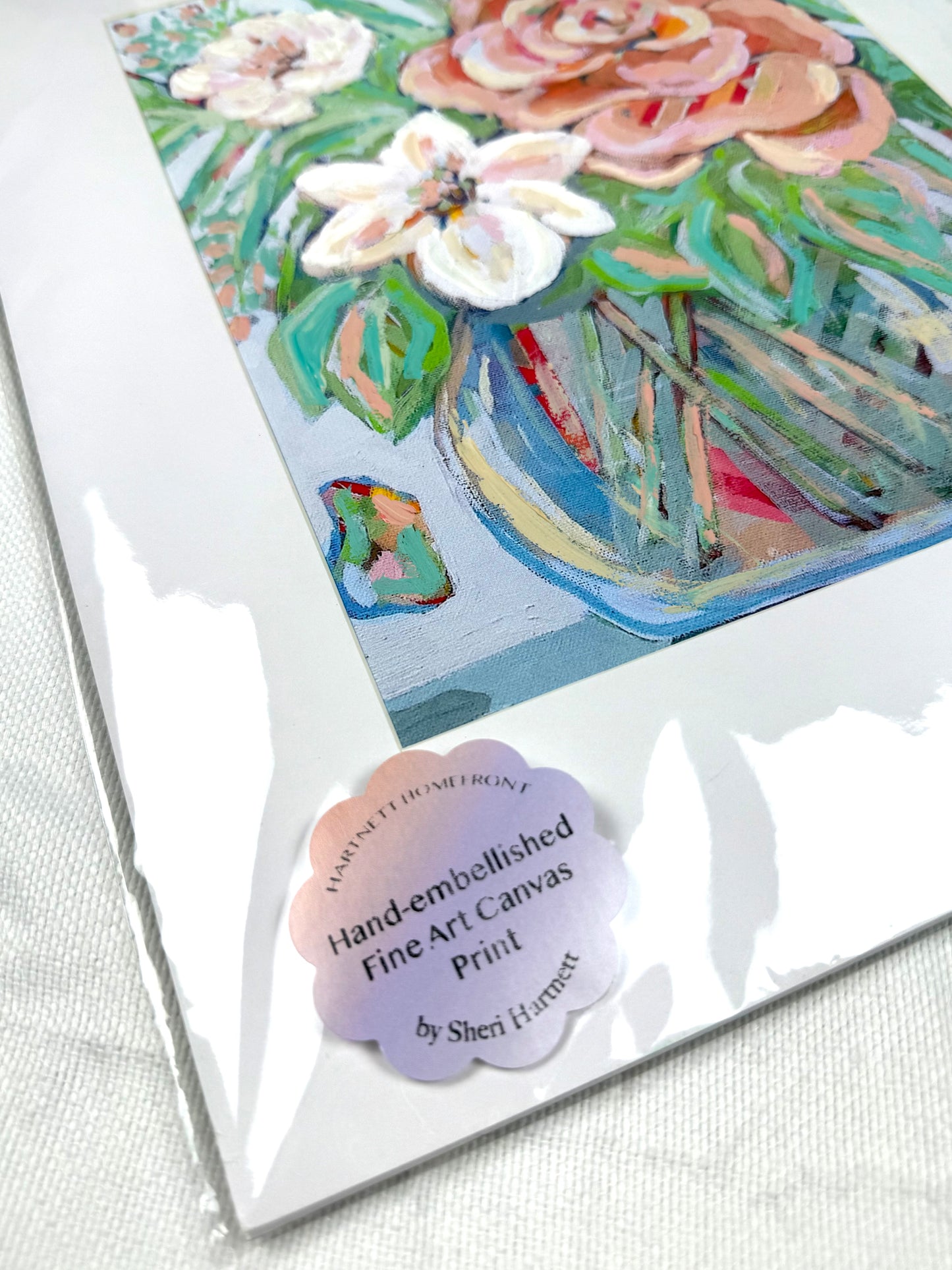 Hand-embellished -"Bloom" Colorful Floral -Canvas Print 8x10