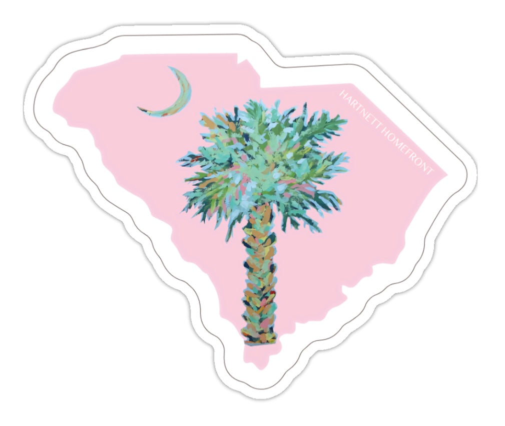 Sticker-South Carolina Palm and Moon -Pink