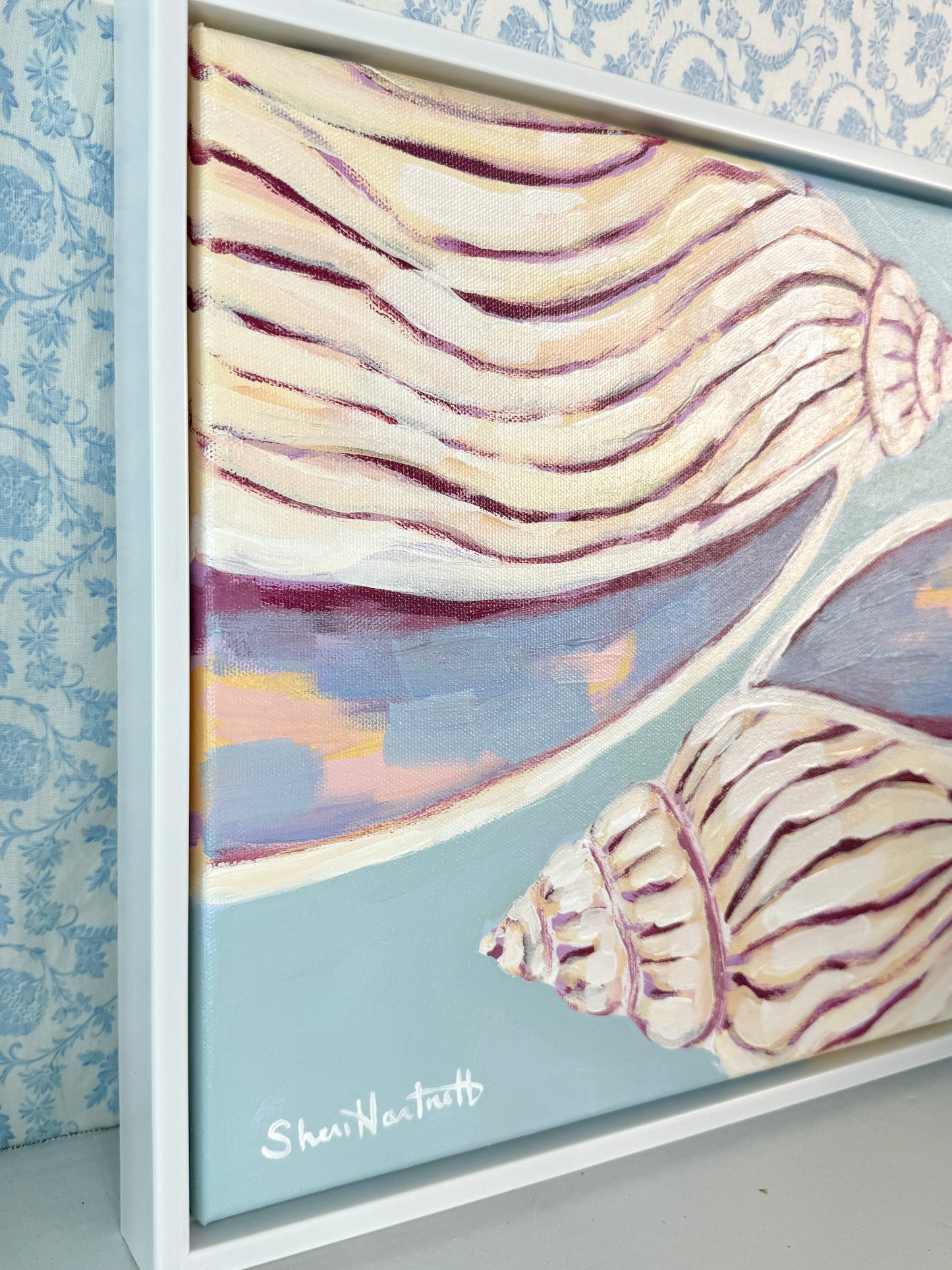 Amoria Zebra — Original Acrylic Shell Painting (Framed 13x13)