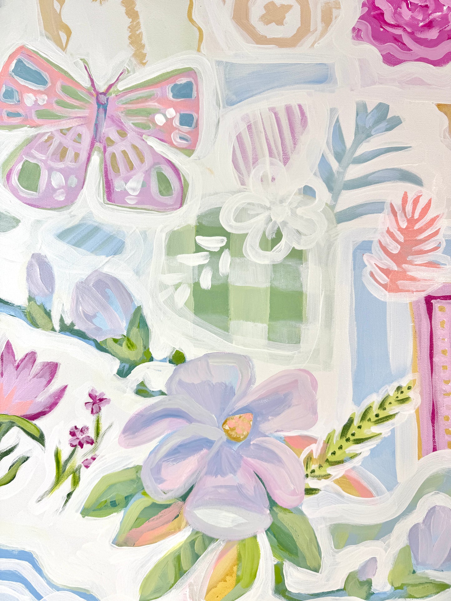 Garden Whispers — Original 24x30 Acrylic Painting with Painted Stripe Edges