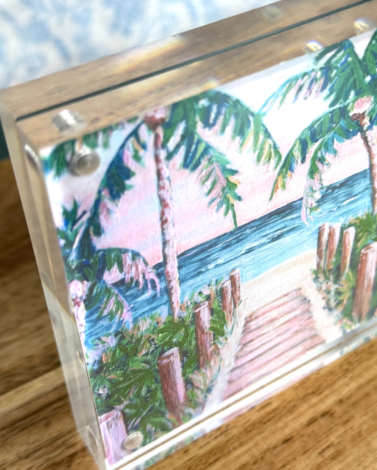 Tropical Getaway – Coastal Palm Beach Acrylic Block Art Print | 4x4 Pack of 4 or 8x8 Pack of 2 | Wholesale Tropical Coastal Decor