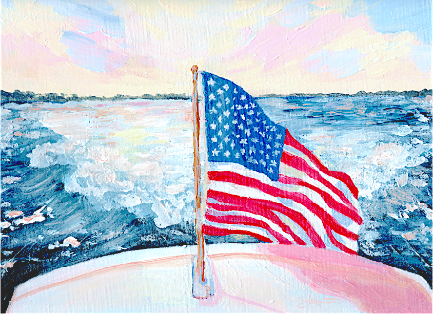 Salt Life — American Flag at the Stern Boating Fine Art Print