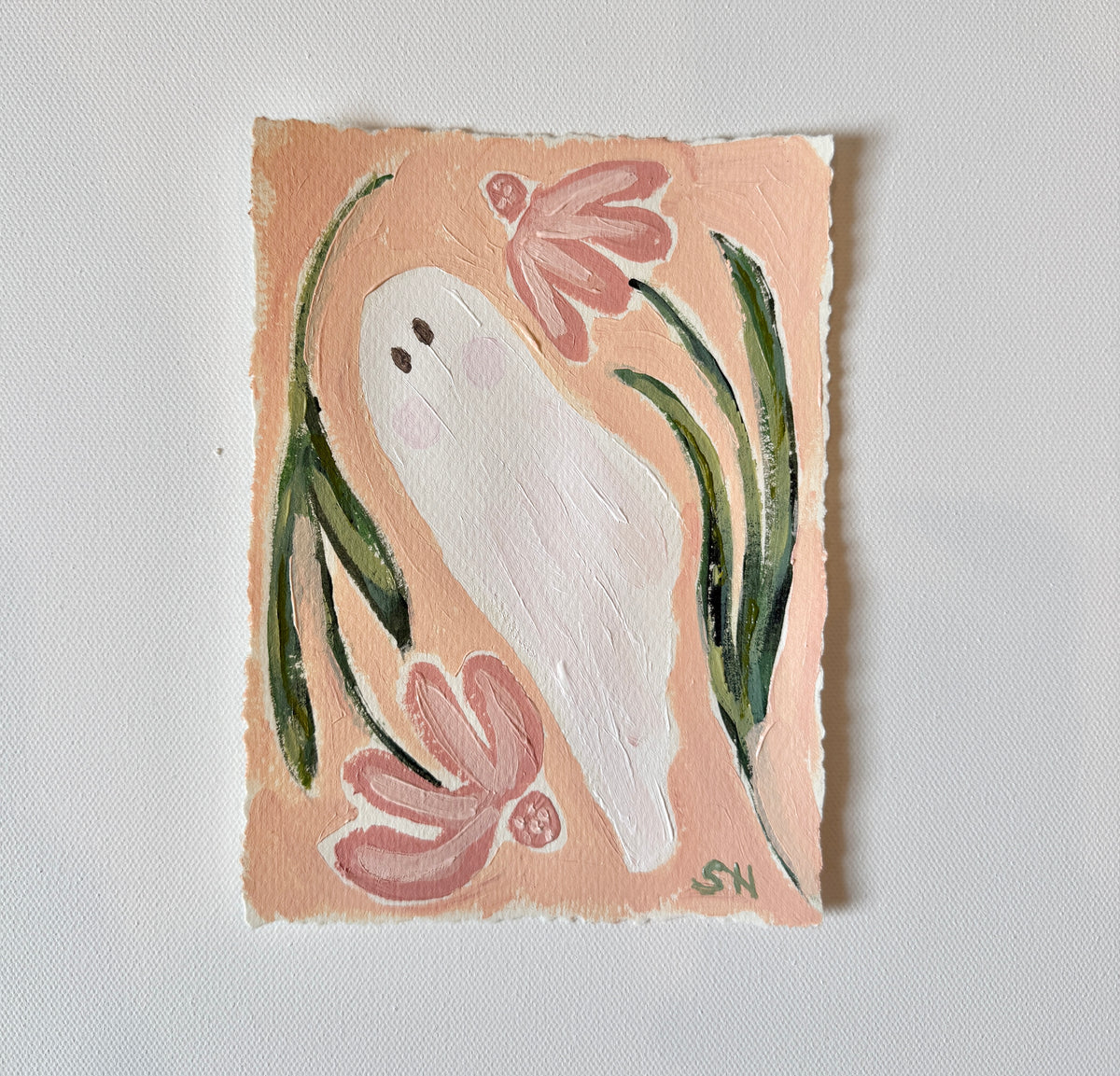 Original Halloween Ghost Floral Painting | 5x7