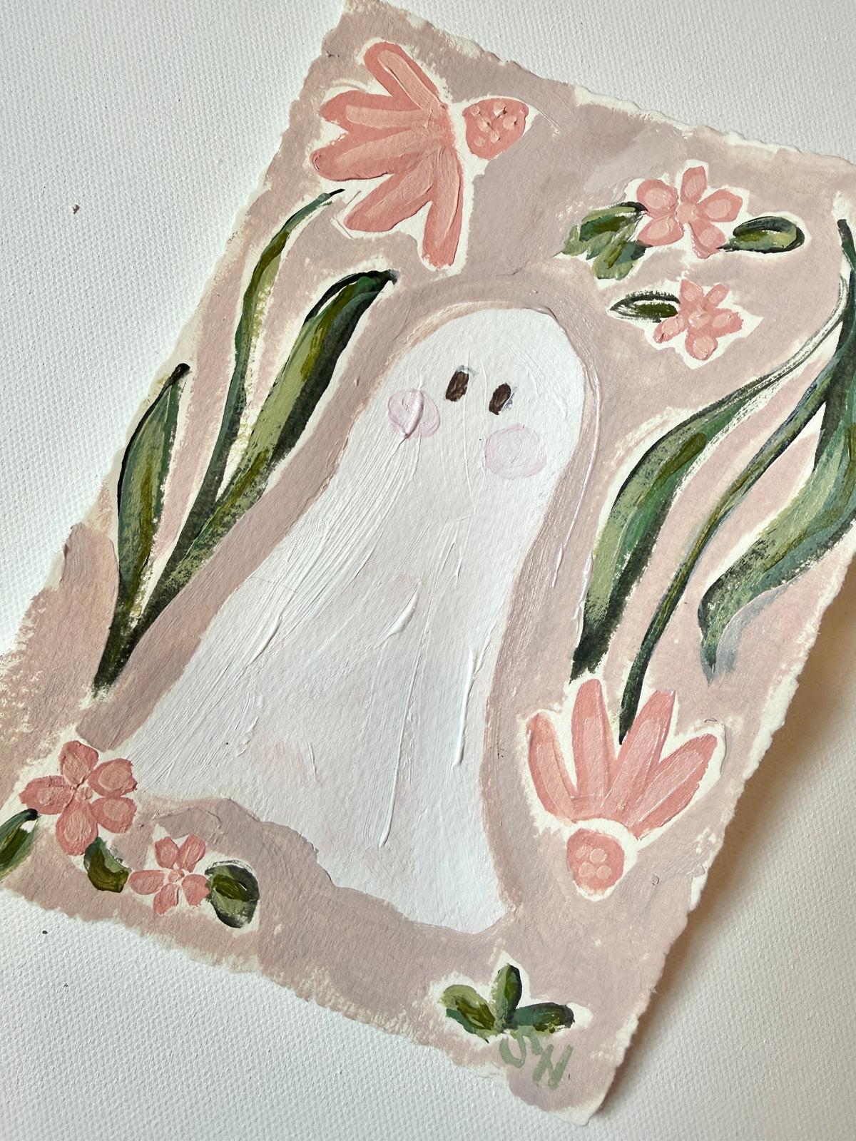 Original Halloween Ghost Floral Painting | 5x7