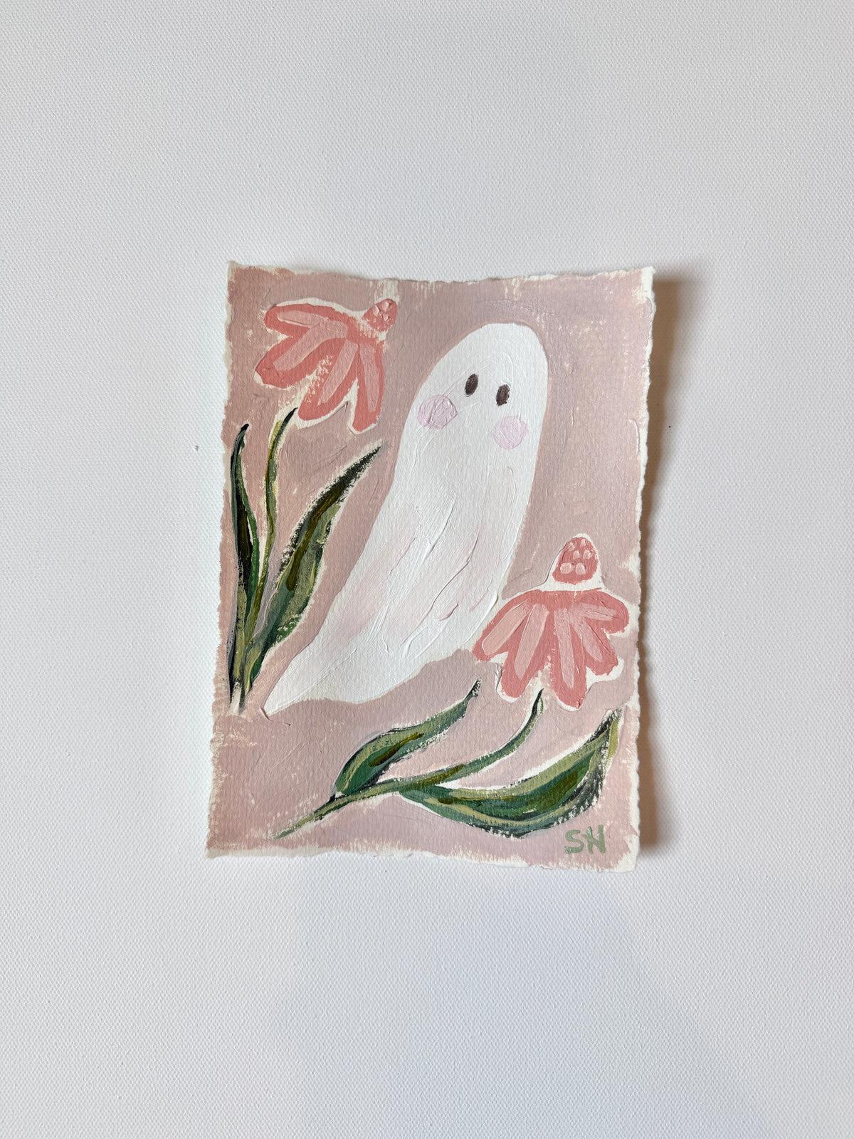 Original Halloween Ghost Floral Painting | 5x7