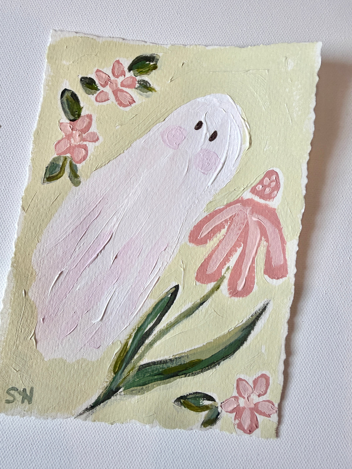 Original Halloween Ghost Floral Painting | 5x7