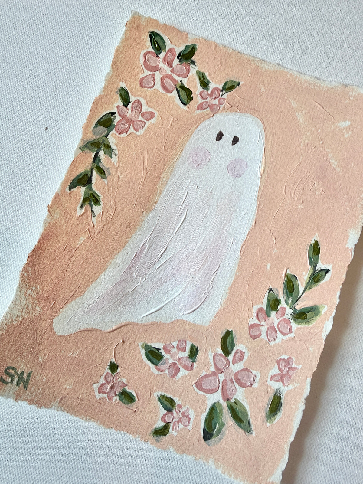 Original Halloween Ghost Floral Painting | 5x7
