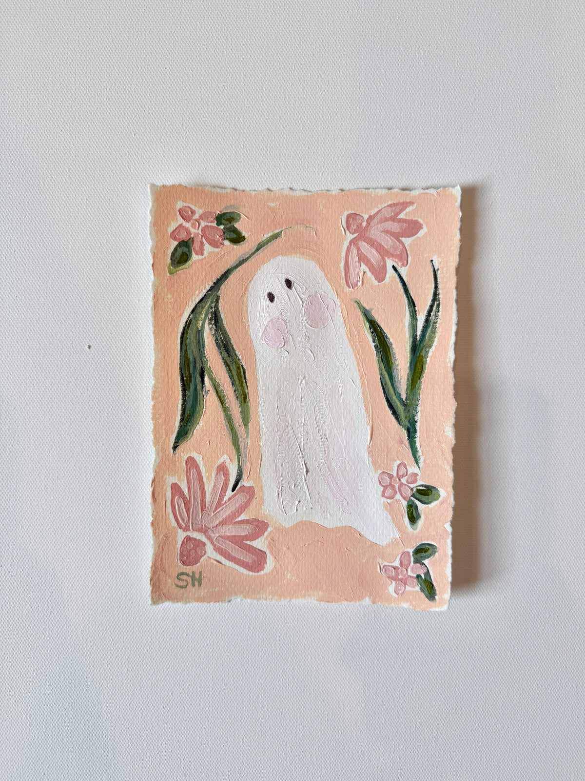 Original Halloween Ghost Floral Painting | 5x7