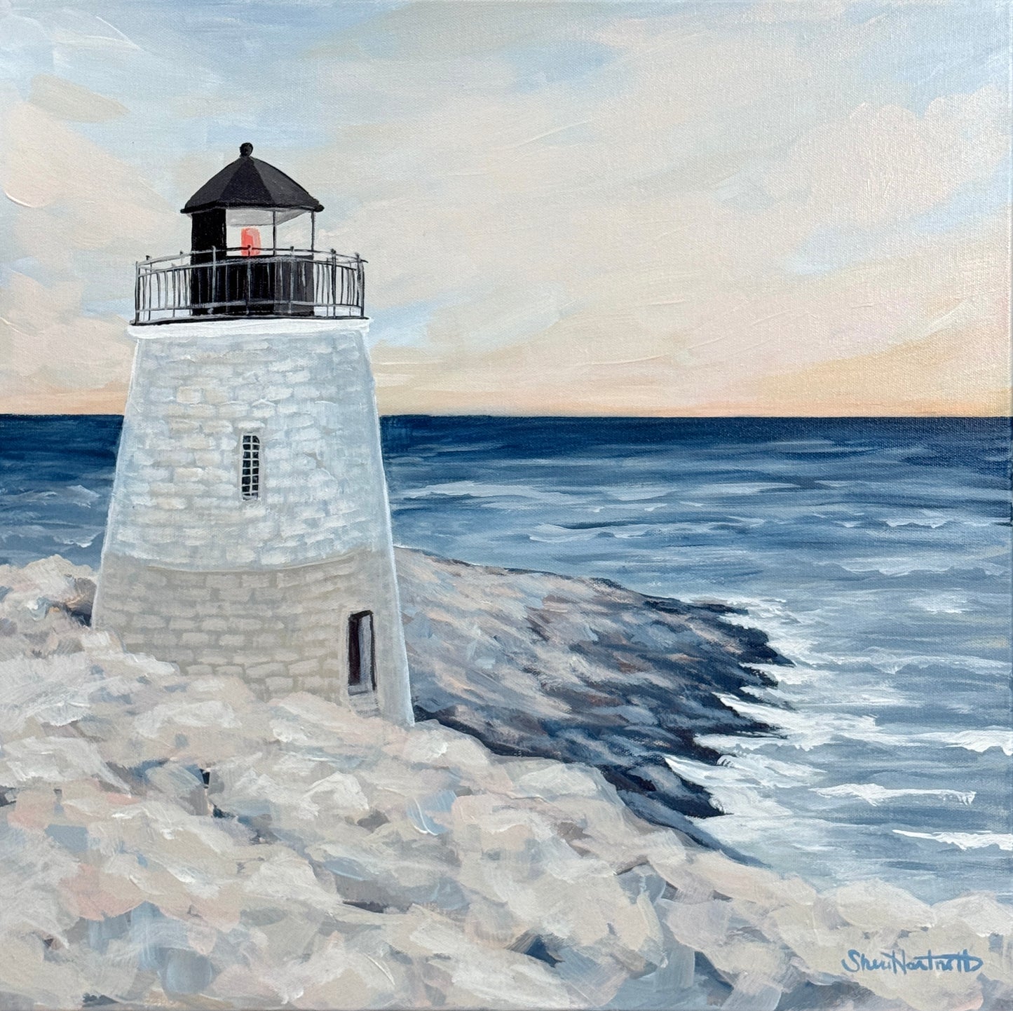 Castle Hill Lighthouse | Original 20x20 Coastal Seascape Painting on Canvas