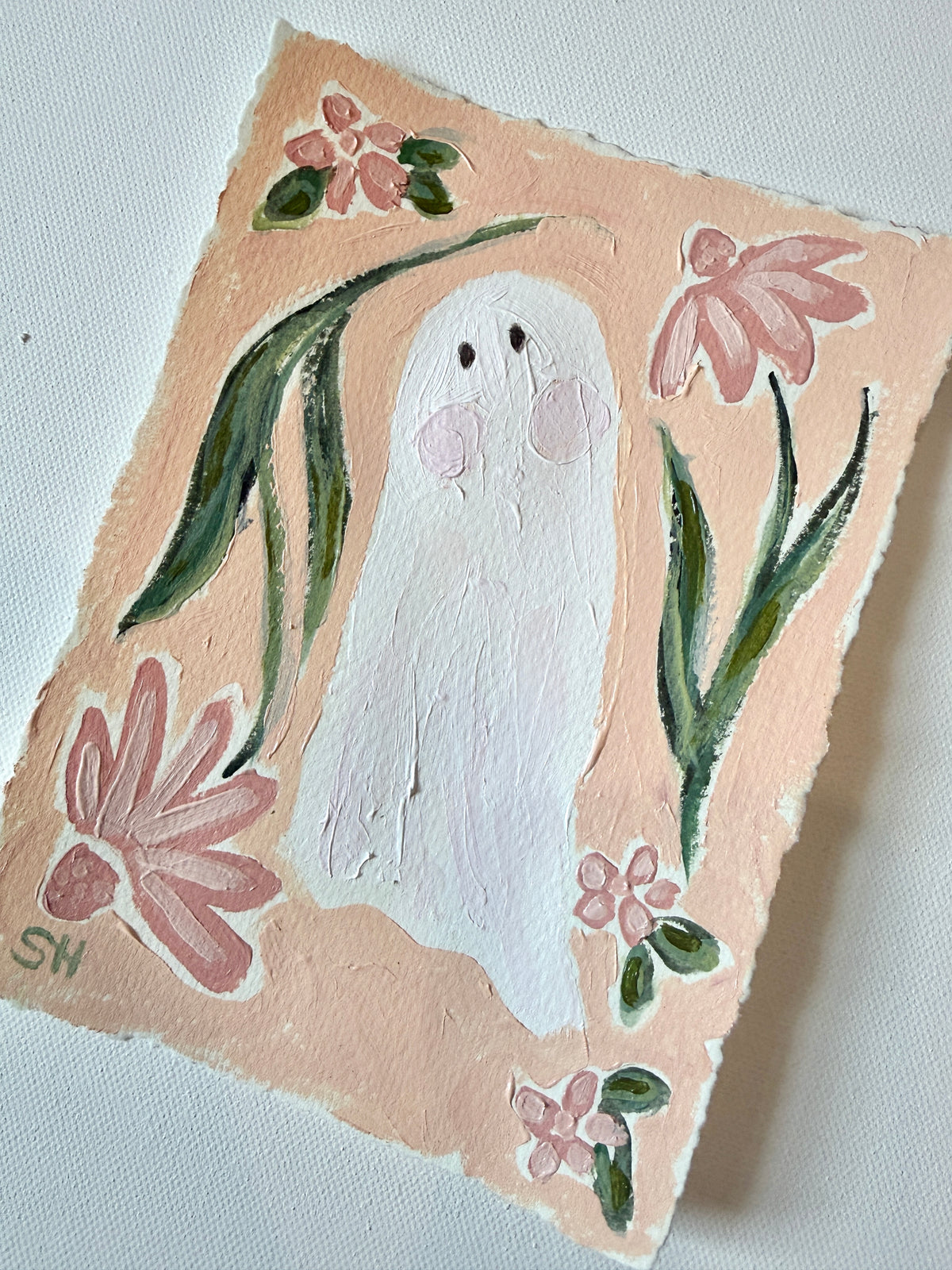 Original Halloween Ghost Floral Painting | 5x7