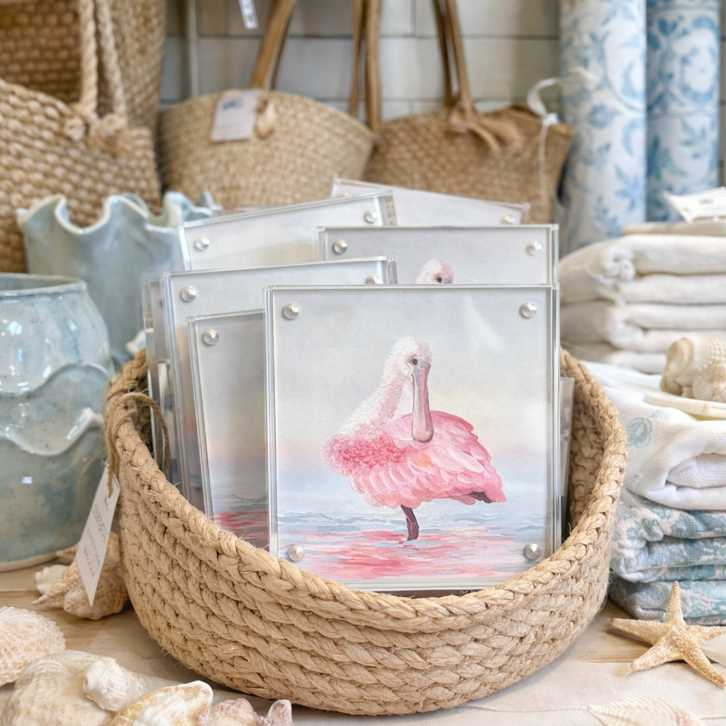 Pink Serenity – Roseate Spoonbill Acrylic Block Art Print | 4x4 Pack of 4 or 8x8 Pack of 2 | Wholesale Coastal Wall Art