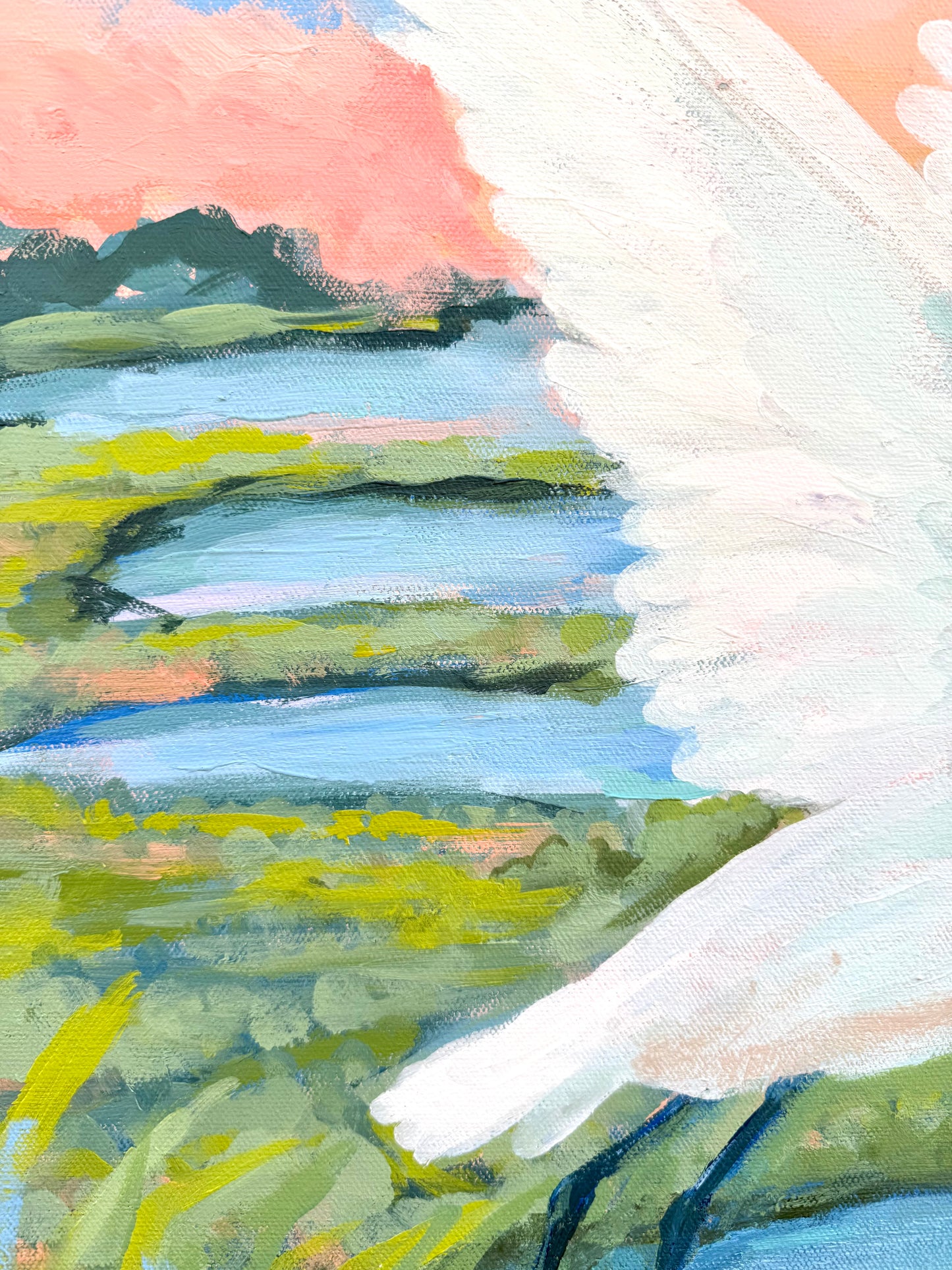 White Heron Marsh Sunset-Original Abstract Painting