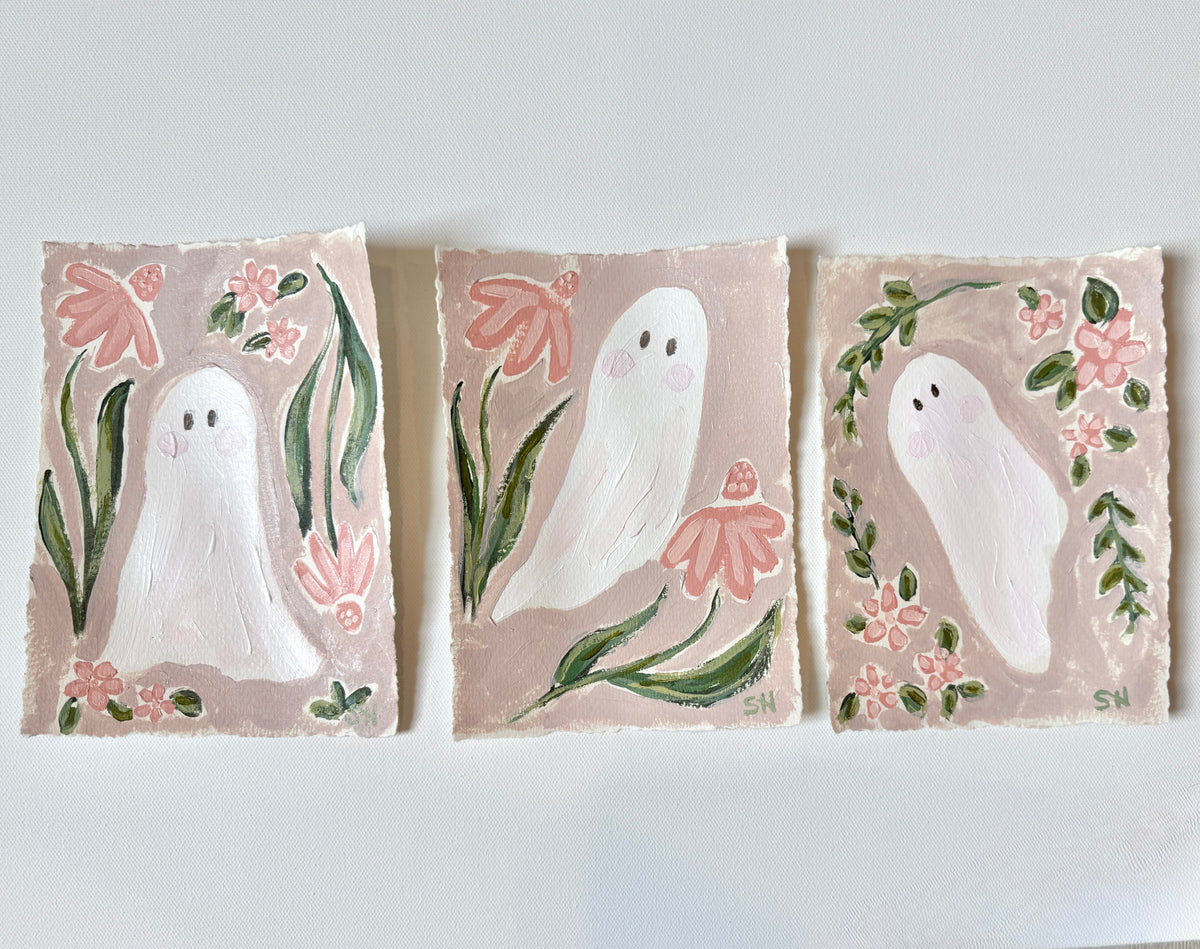 Original Halloween Ghost Floral Painting | 5x7