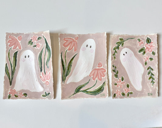 Original Halloween Ghost Floral Painting | 5x7