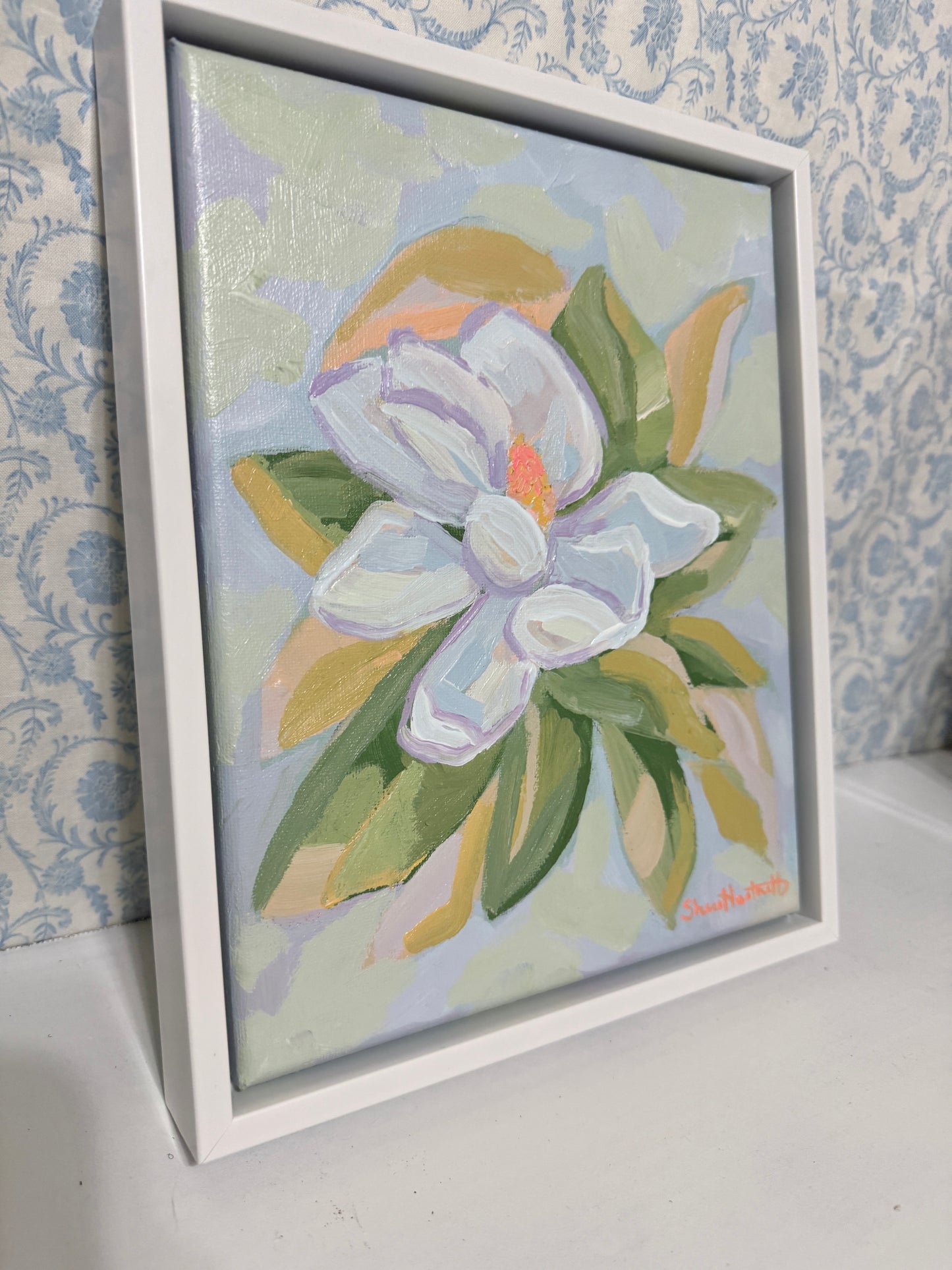 Magnolia Daydream – Original Magnolia Painting 8x10 Framed | Southern Coastal Floral Wall Art