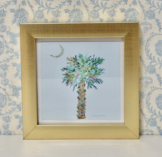 Palm and Moon- Gold Framed Print