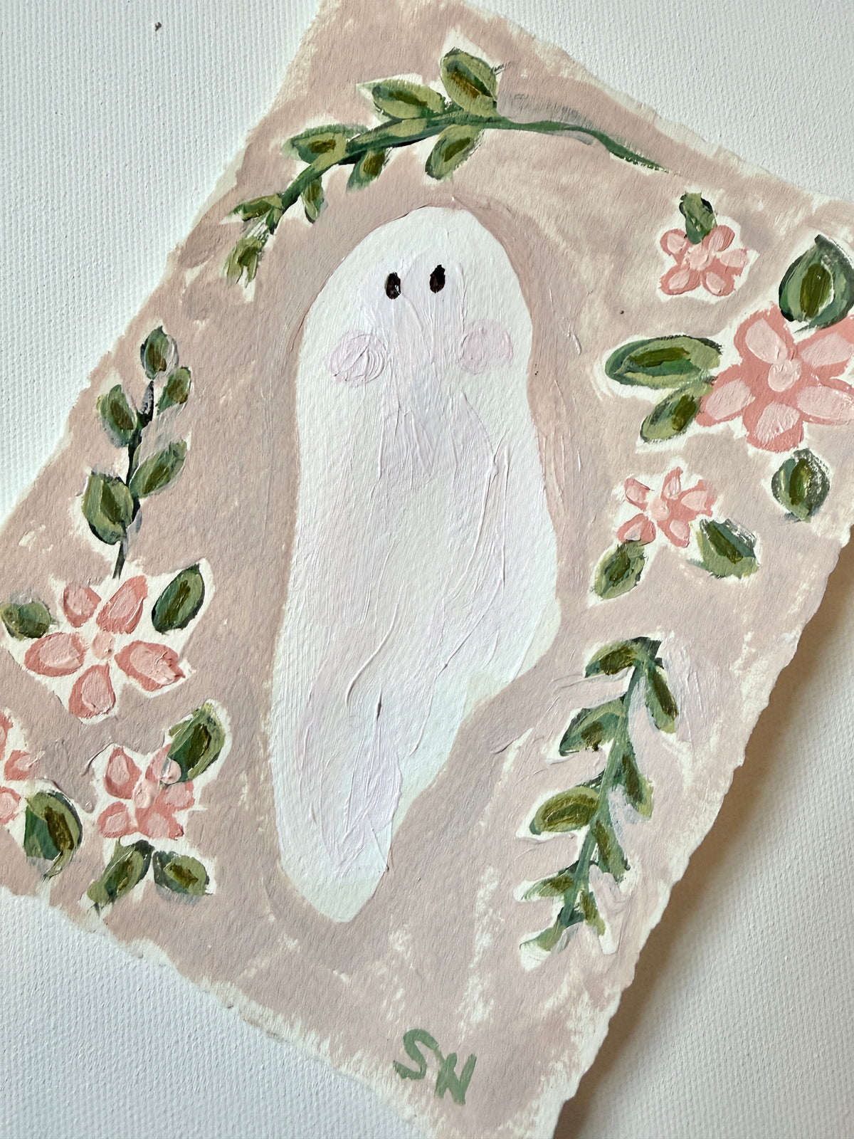 Original Halloween Ghost Floral Painting | 5x7