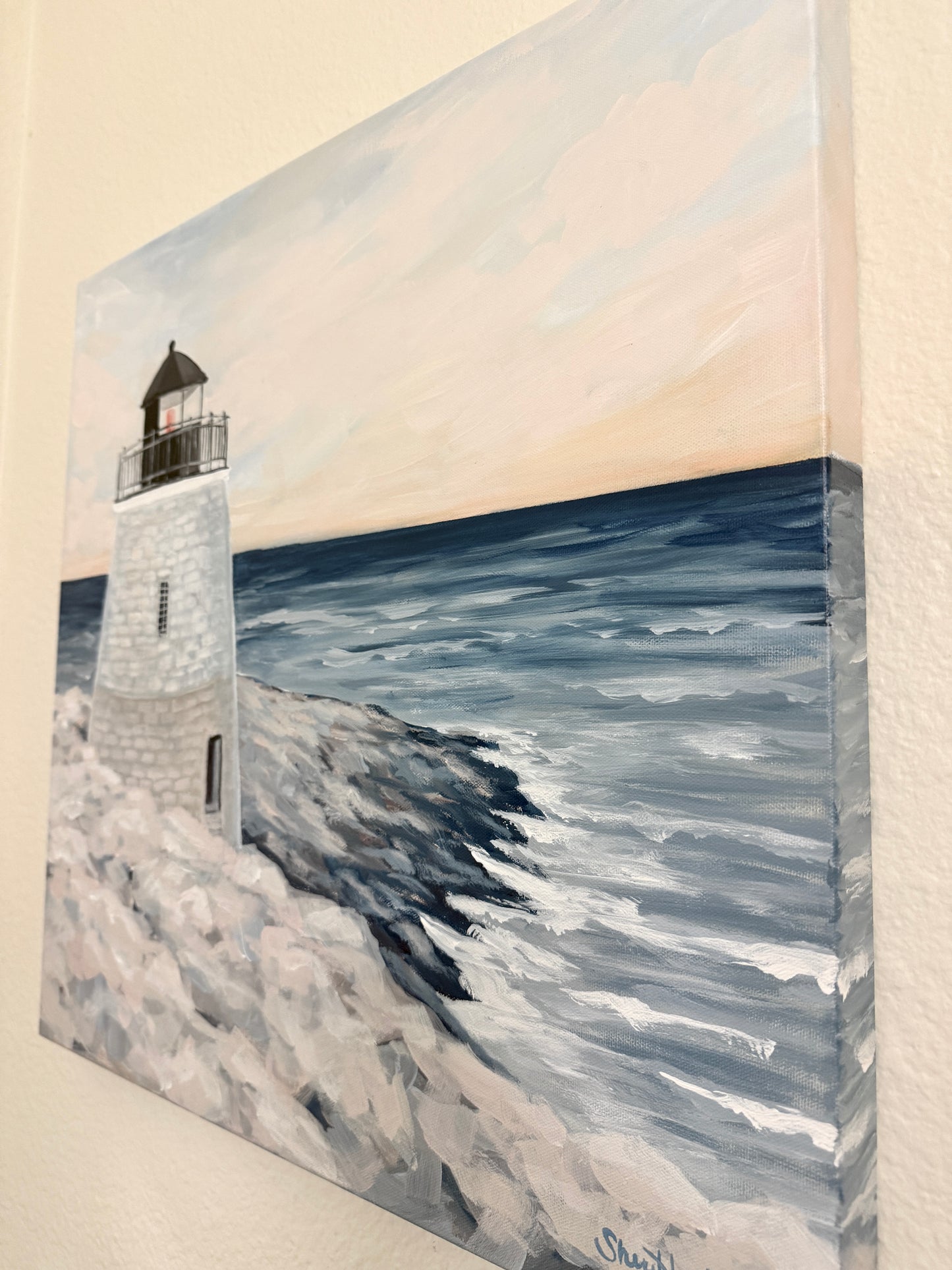 Castle Hill Lighthouse | Original 20x20 Coastal Seascape Painting on Canvas