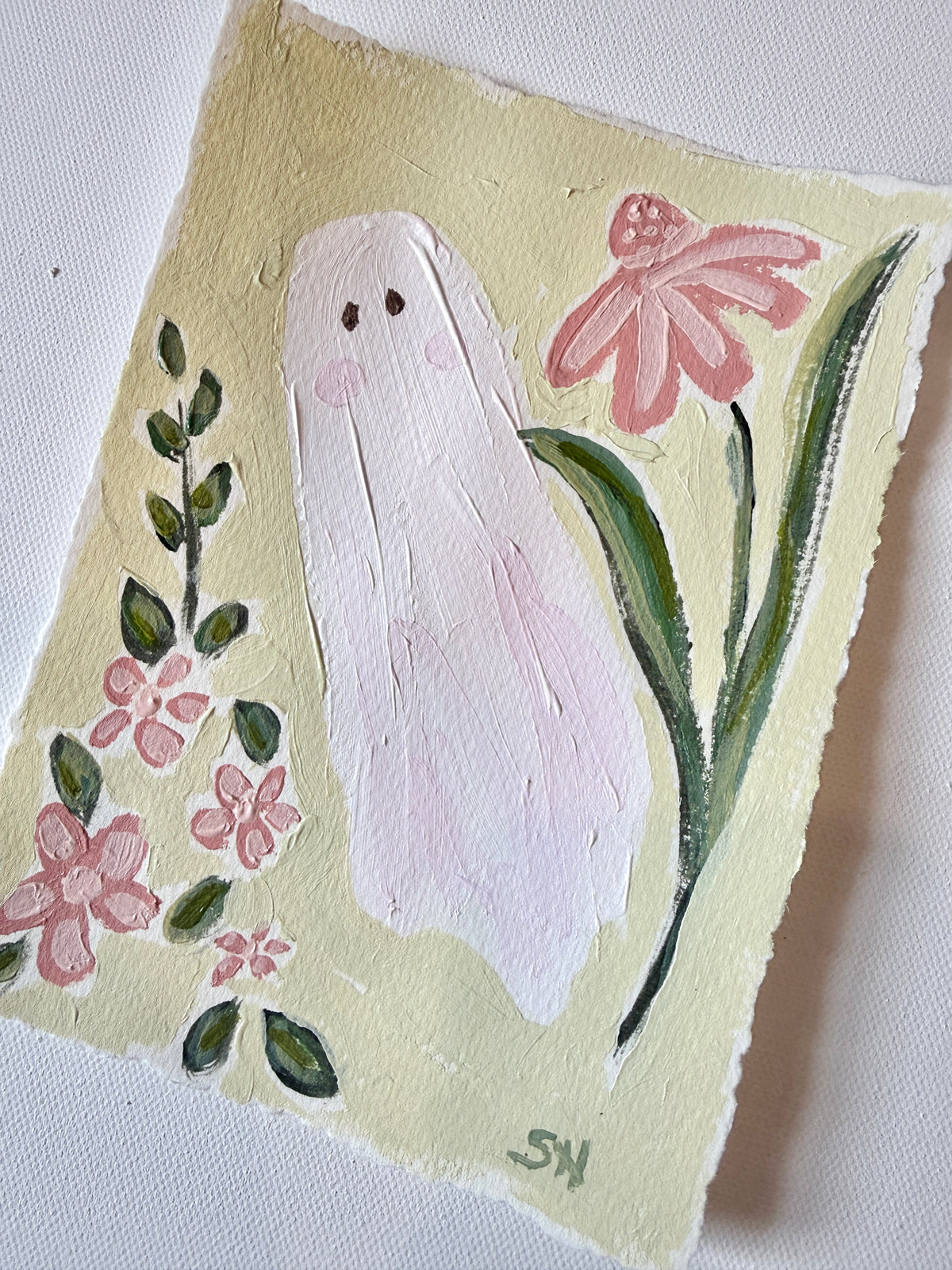 Original Halloween Ghost Floral Painting | 5x7
