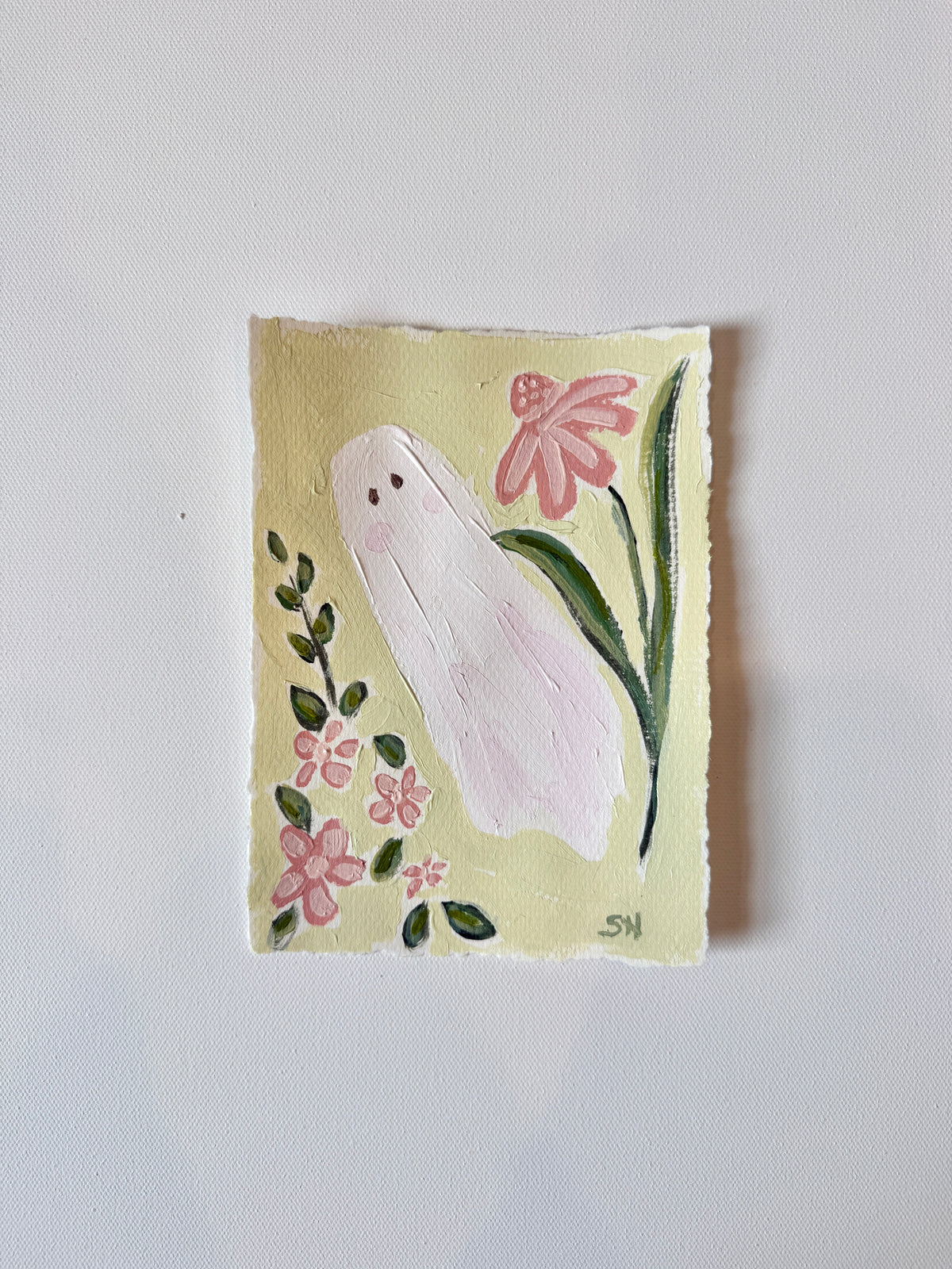 Original Halloween Ghost Floral Painting | 5x7
