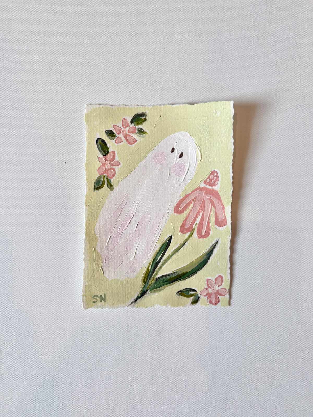 Original Halloween Ghost Floral Painting | 5x7