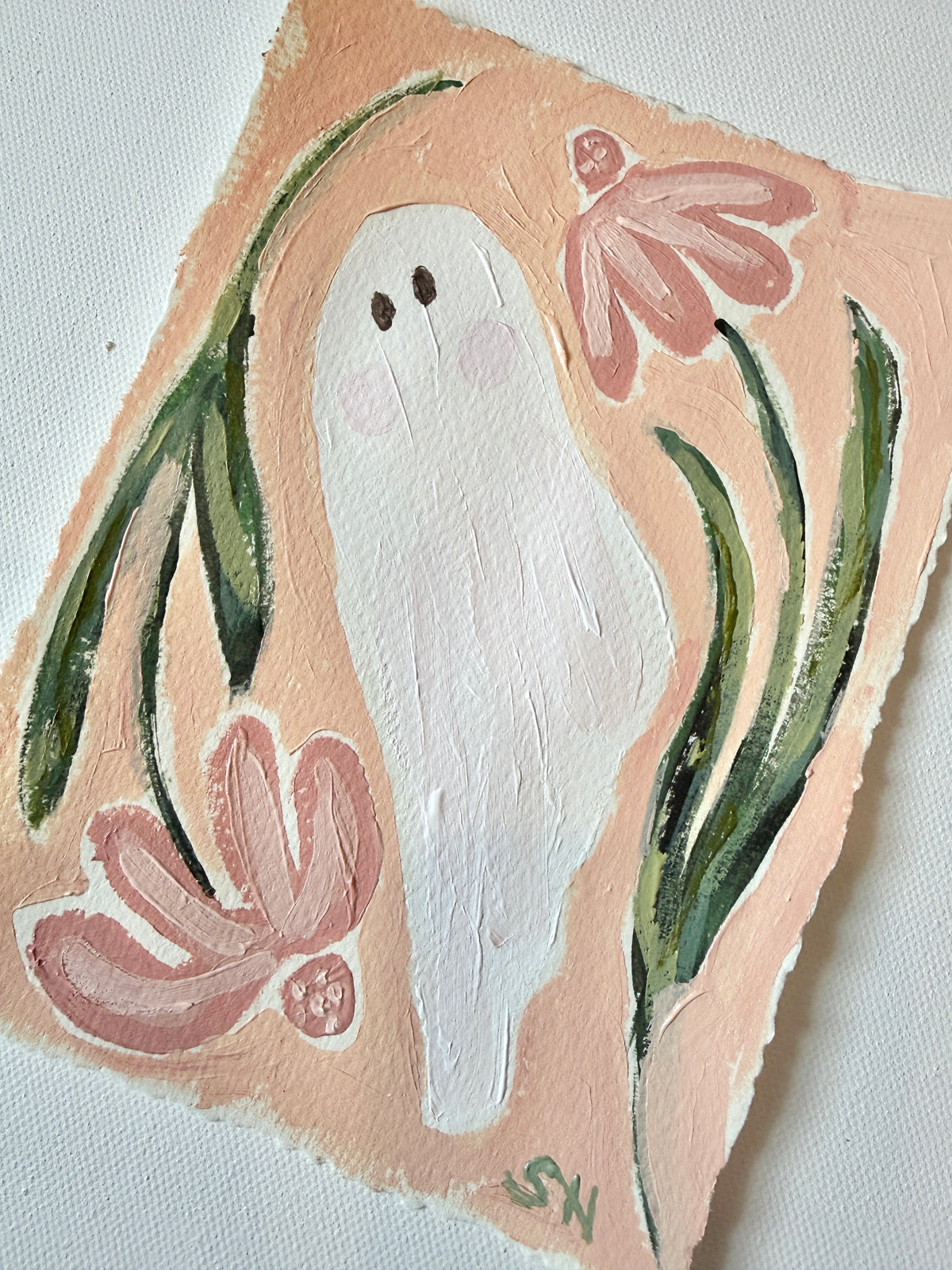 Original Halloween Ghost Floral Painting | 5x7