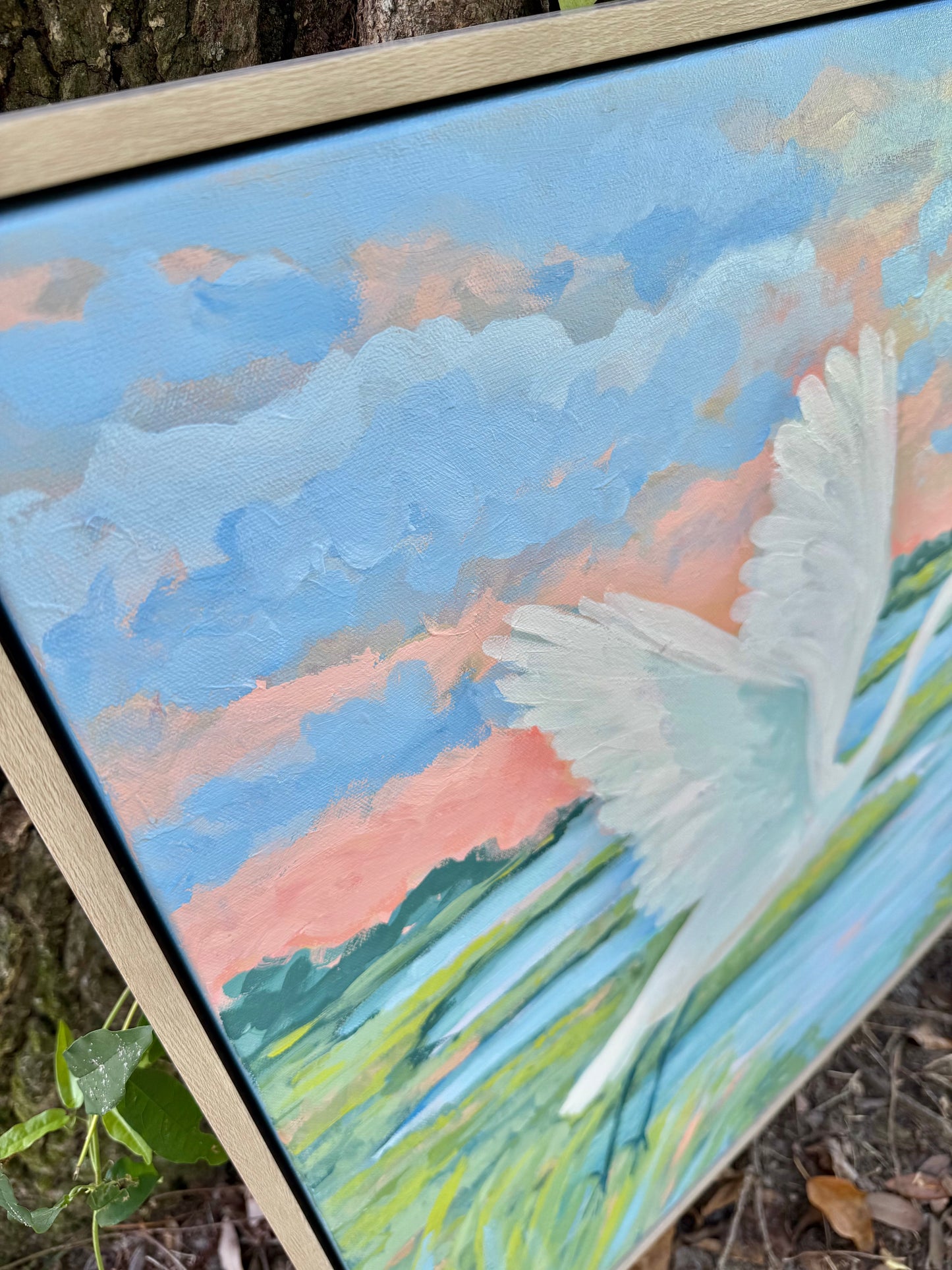 White Heron Marsh Sunset-Original Abstract Painting