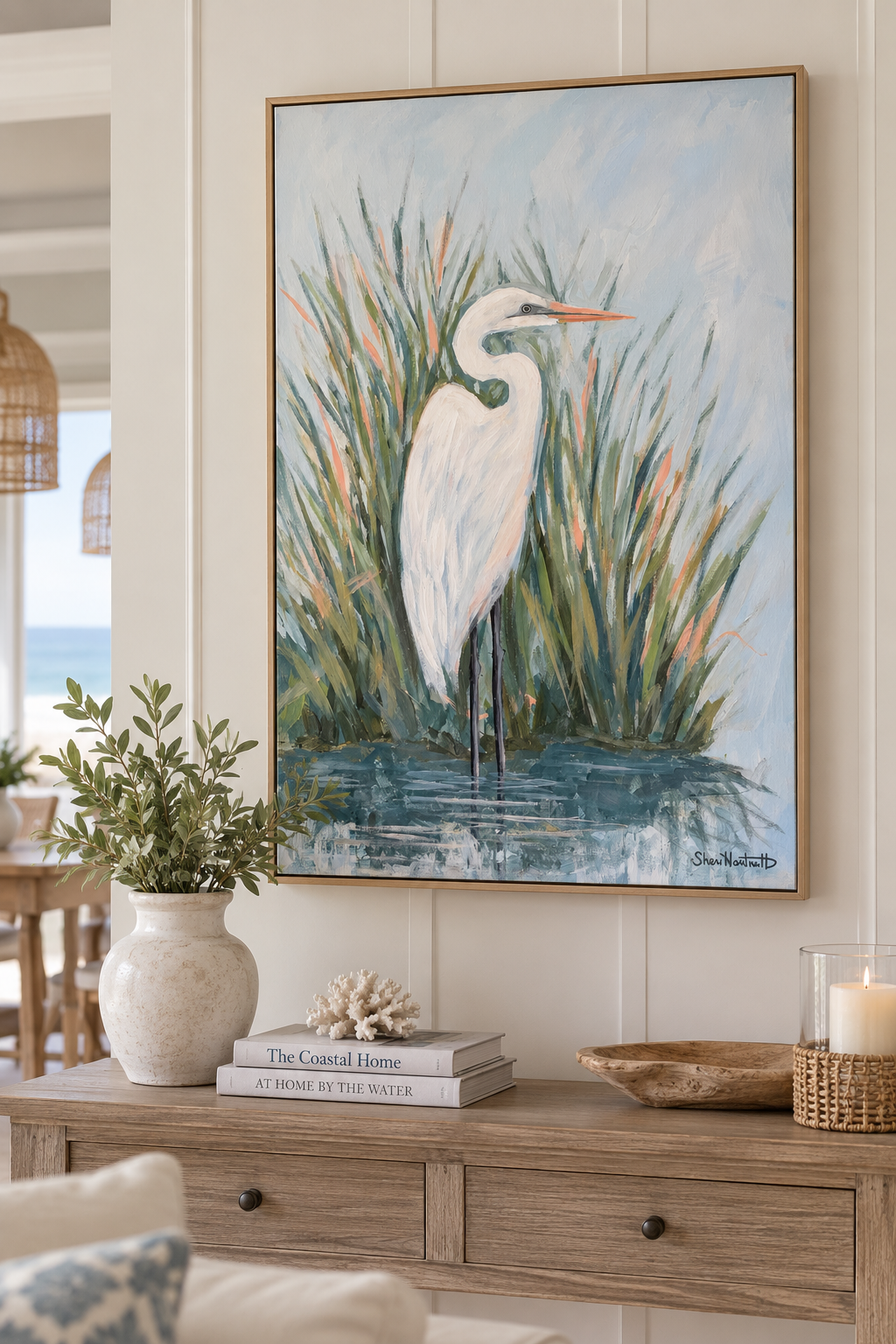 Quiet Sentinel - Original Great White Heron Acrylic Painting
