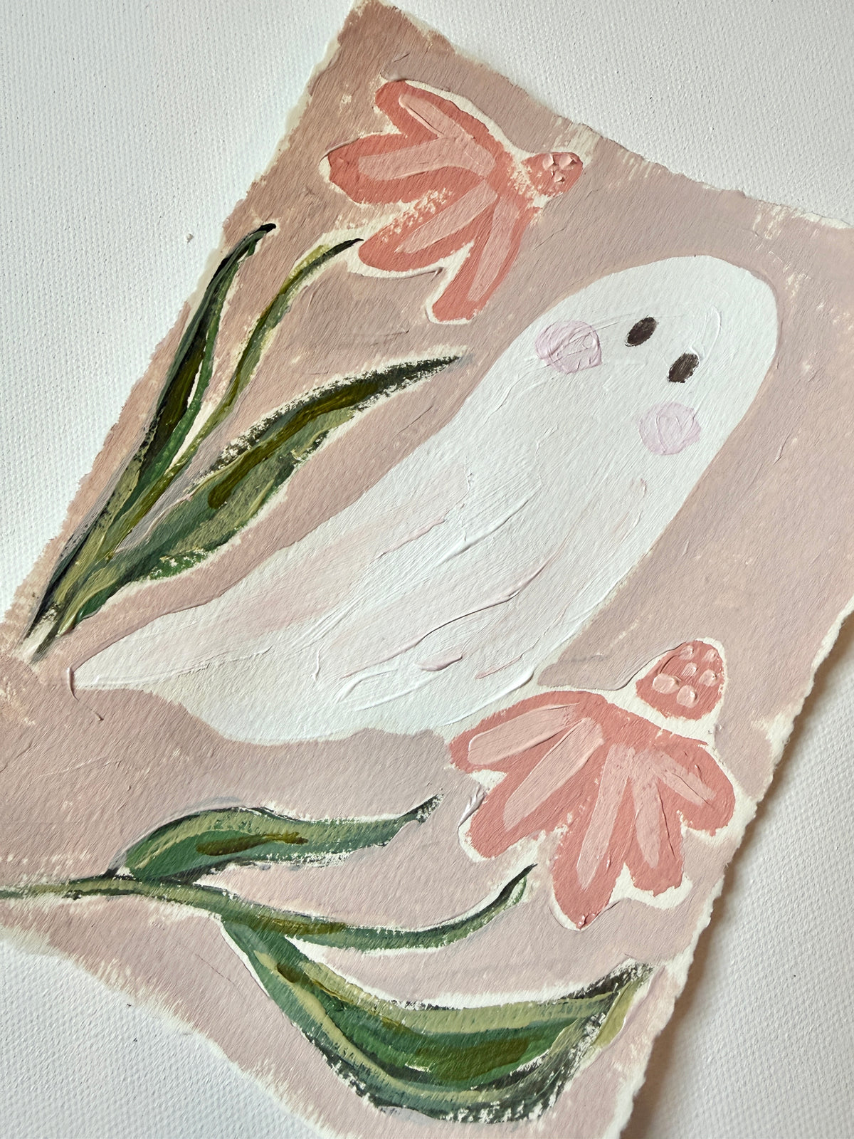 Original Halloween Ghost Floral Painting | 5x7