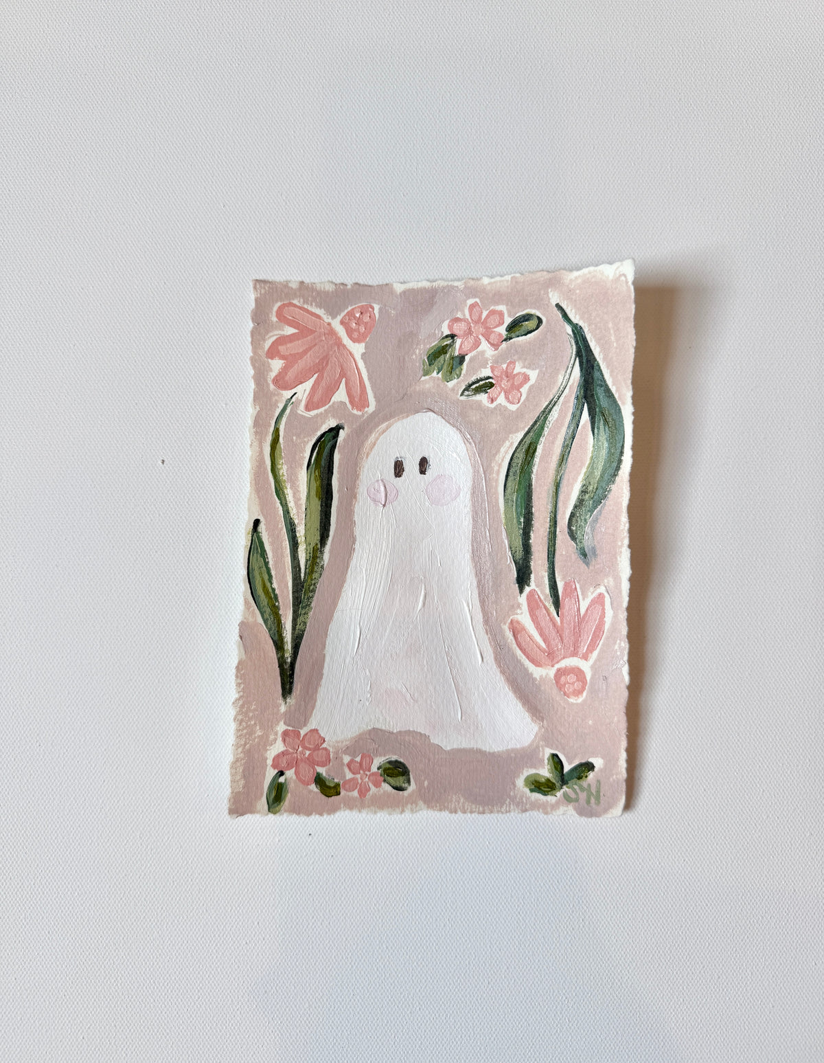 Original Halloween Ghost Floral Painting | 5x7