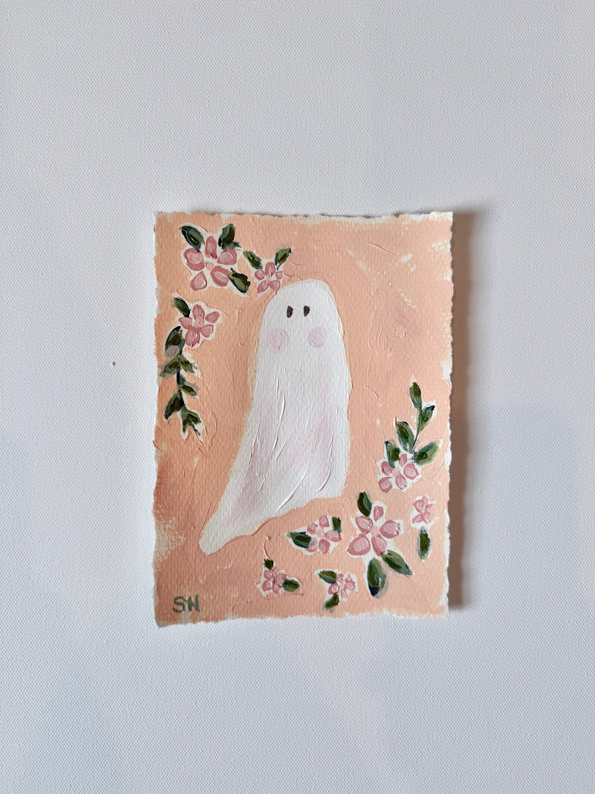 Original Halloween Ghost Floral Painting | 5x7