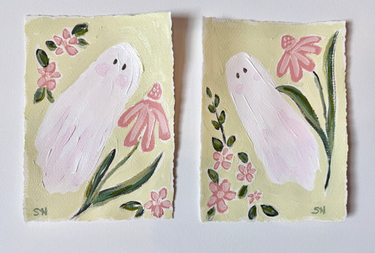 Original Halloween Ghost Floral Painting | 5x7