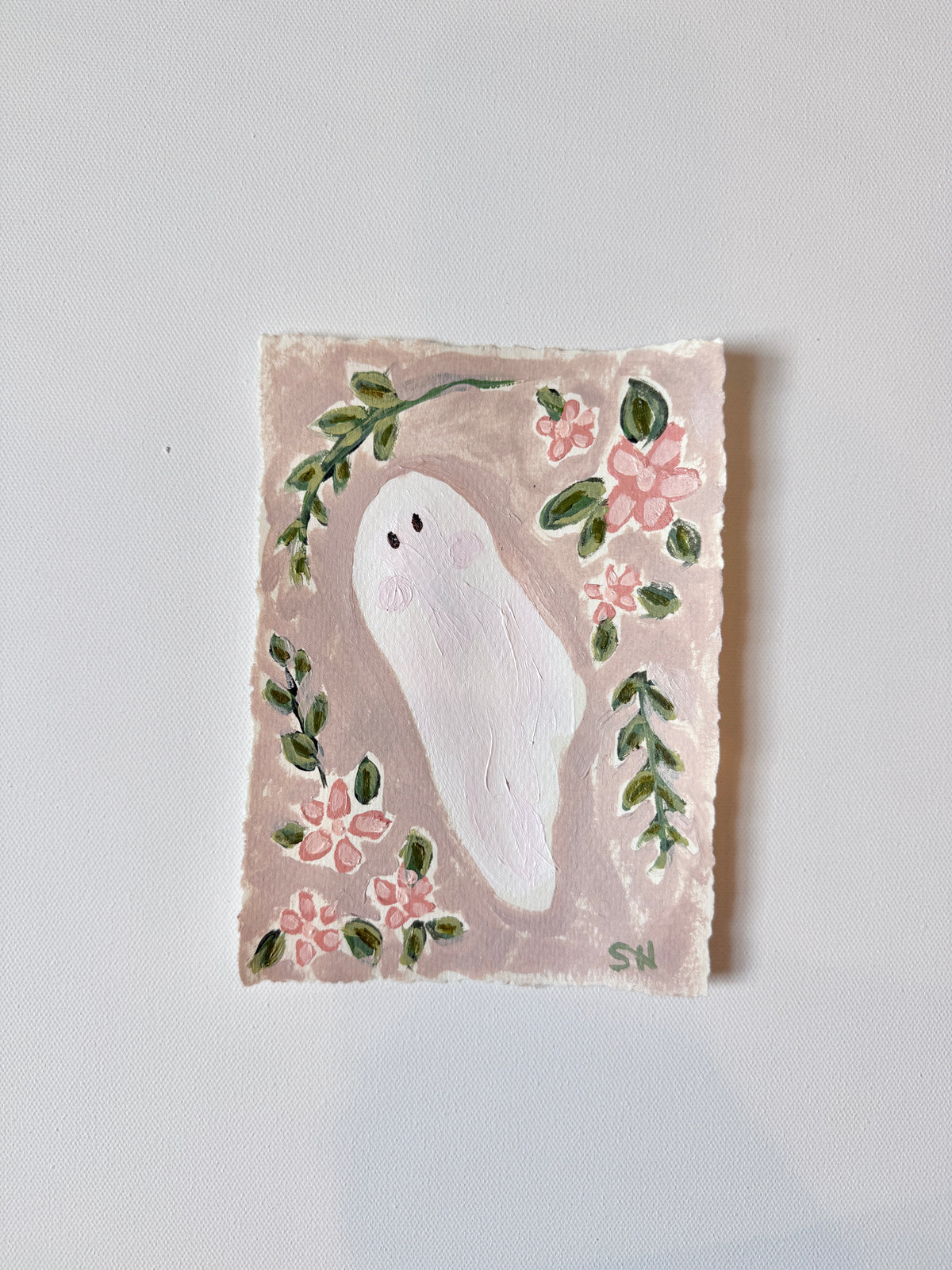Original Halloween Ghost Floral Painting | 5x7