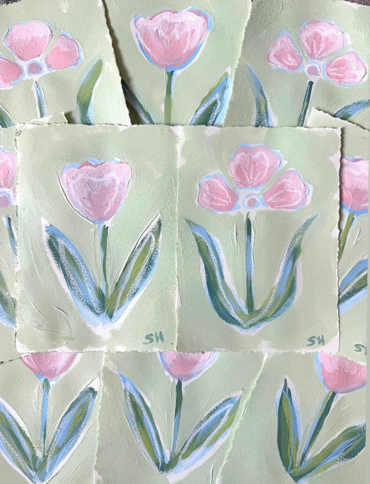 Floral Study I — Light Green - 5x7 Original Acrylic on Deckled-Edge Paper