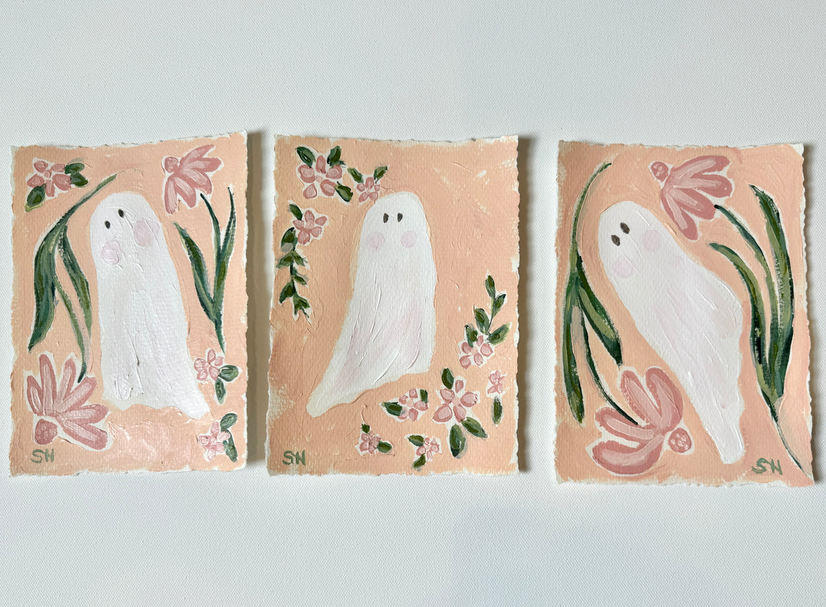 Original Halloween Ghost Floral Painting | 5x7
