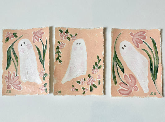 Original Halloween Ghost Floral Painting | 5x7