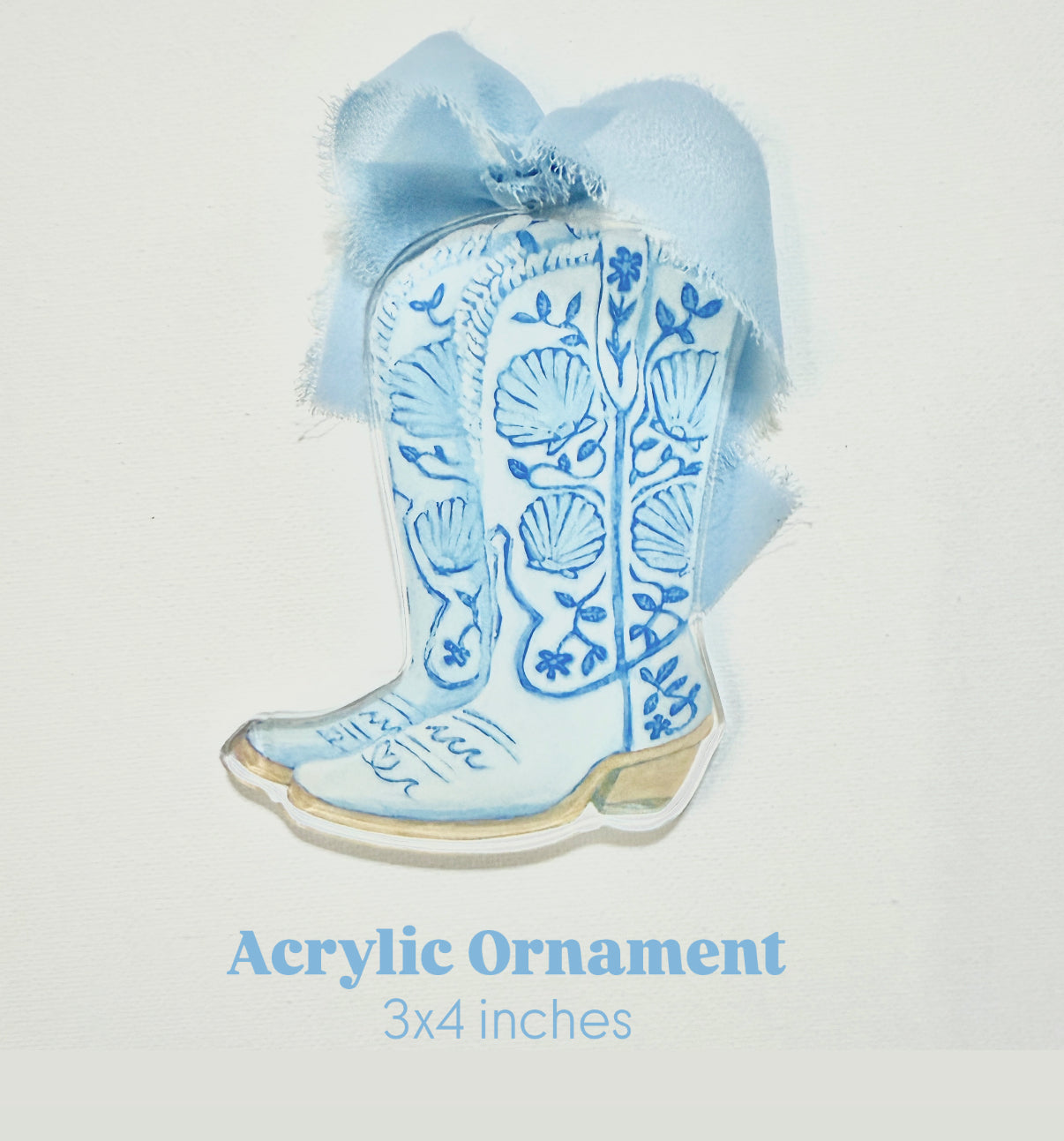 Acrylic Ornament “Coastal Cowgirl” Shell Boots