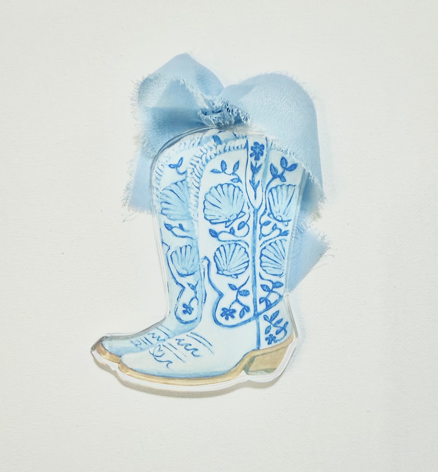 Acrylic Ornament “Coastal Cowgirl” Shell Boots