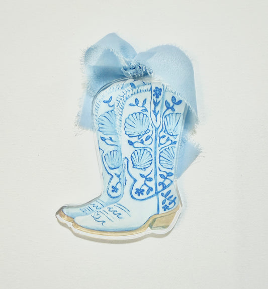 Acrylic Ornament “Coastal Cowgirl” Shell Boots