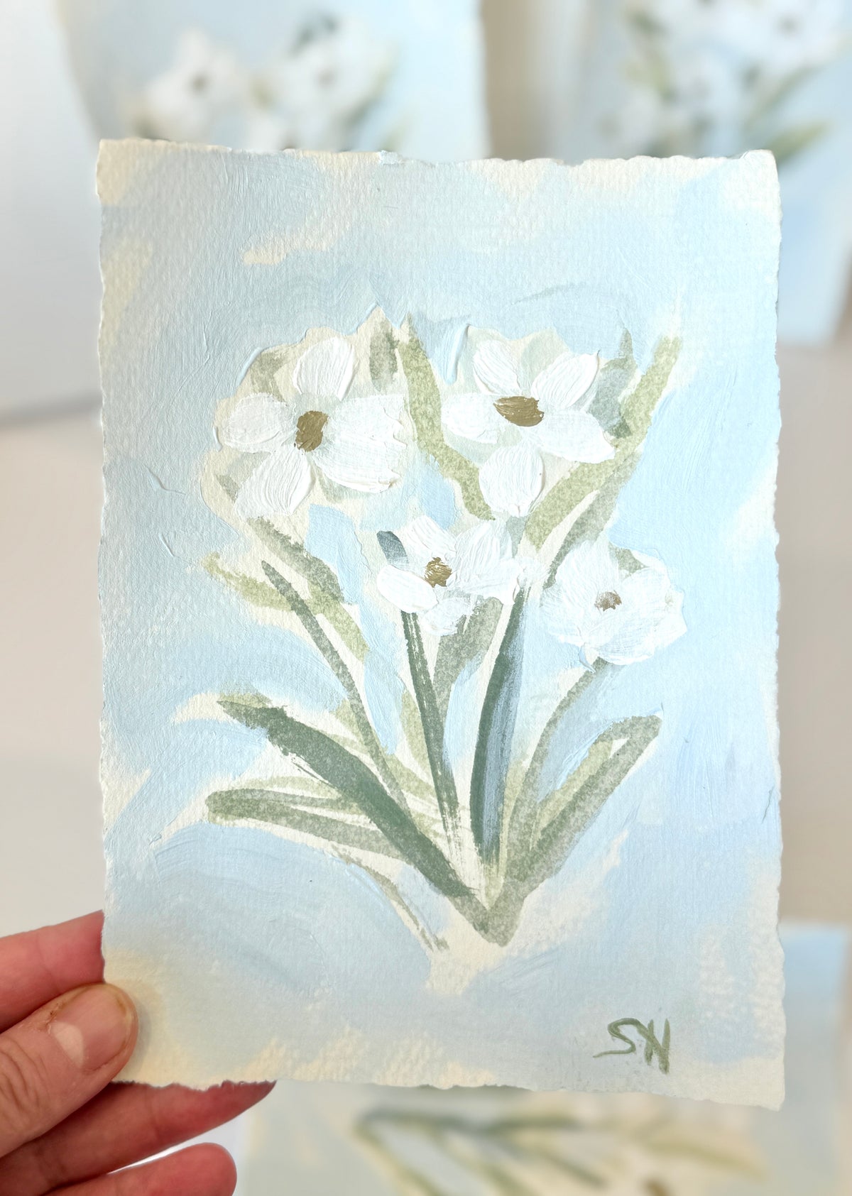 Original Floral Acrylic Painting | 5x7 Deckled Edge Paper