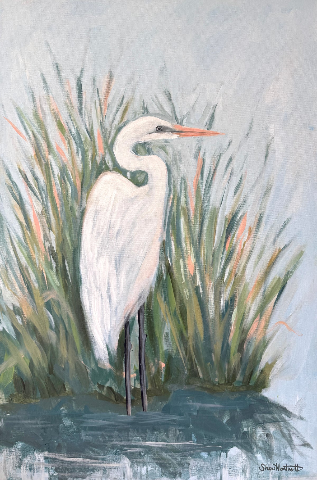 Quiet Sentinel - Original Great White Heron Acrylic Painting