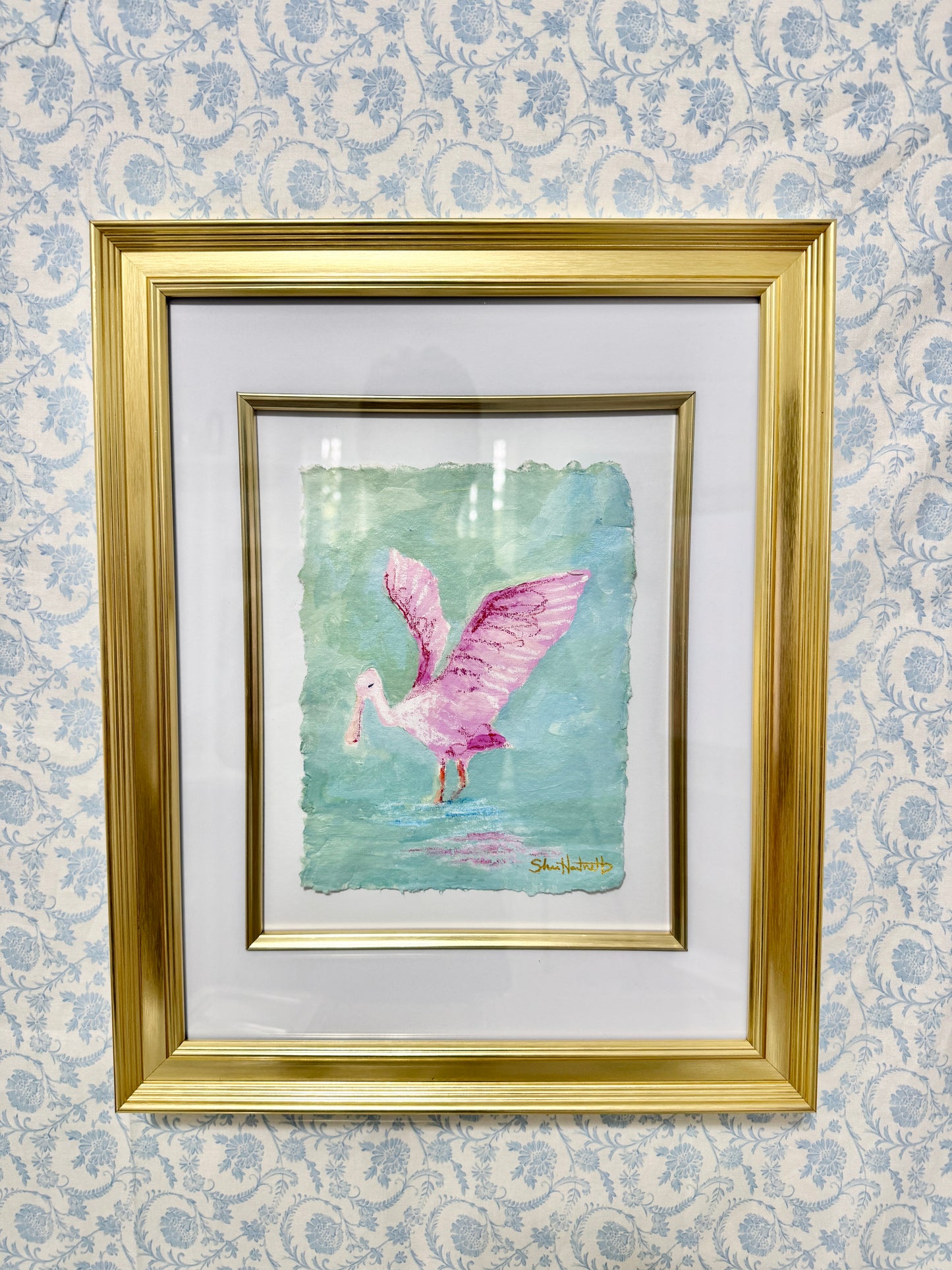 Roseate Spoonbill Original- 11x14 gold framed- 1 of 3