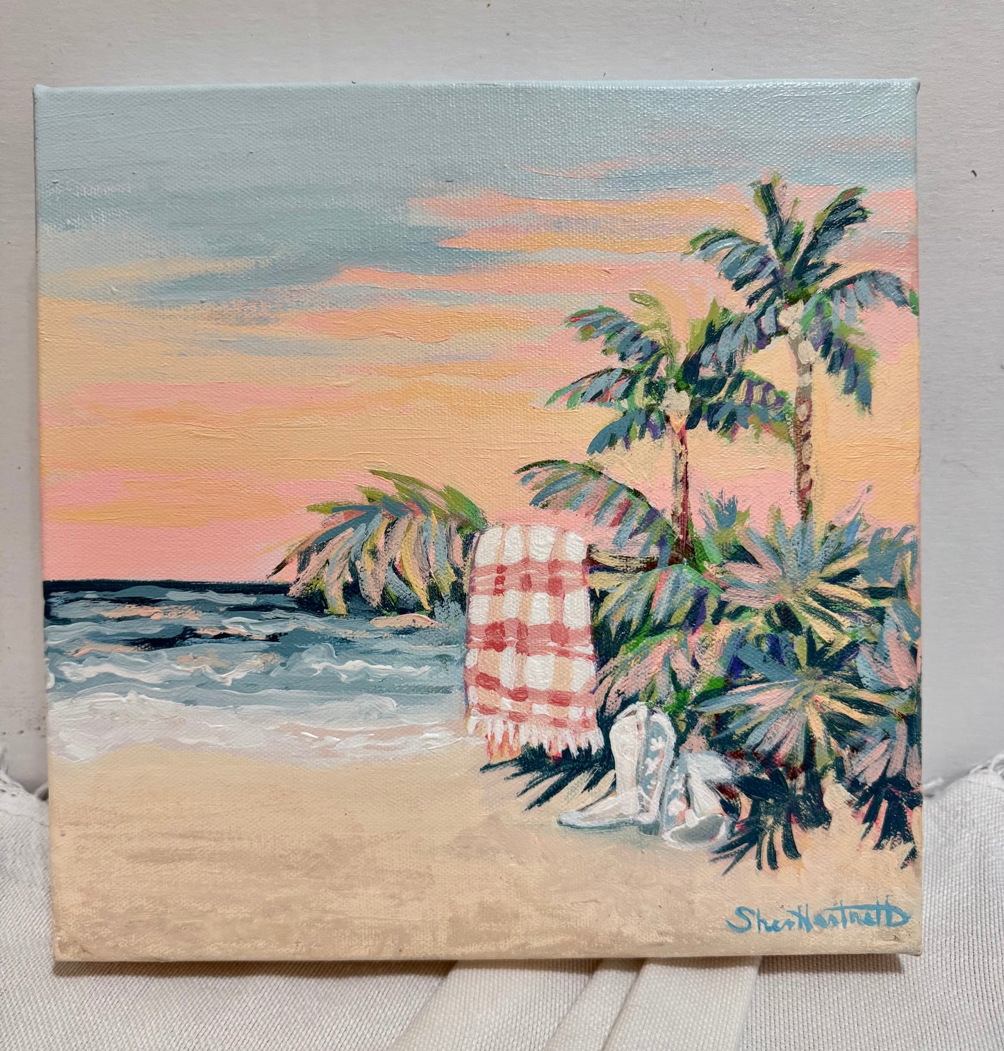 "Boots on the Beach" Original Acrylic Painting- Seaside Collection