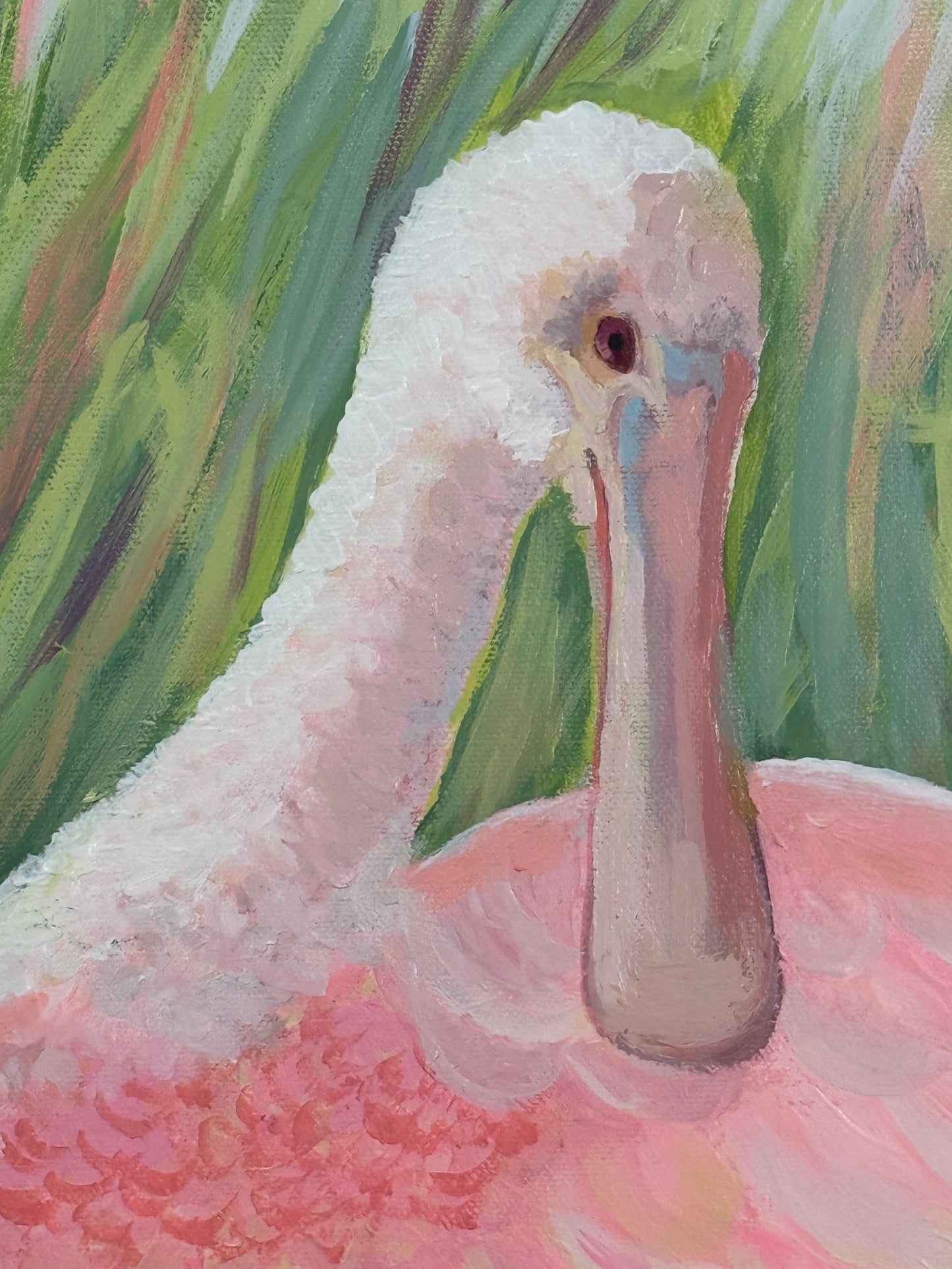 Pink Serenity – Original Roseate Spoonbill Painting 24x30 | Coastal Southern Marsh Art
