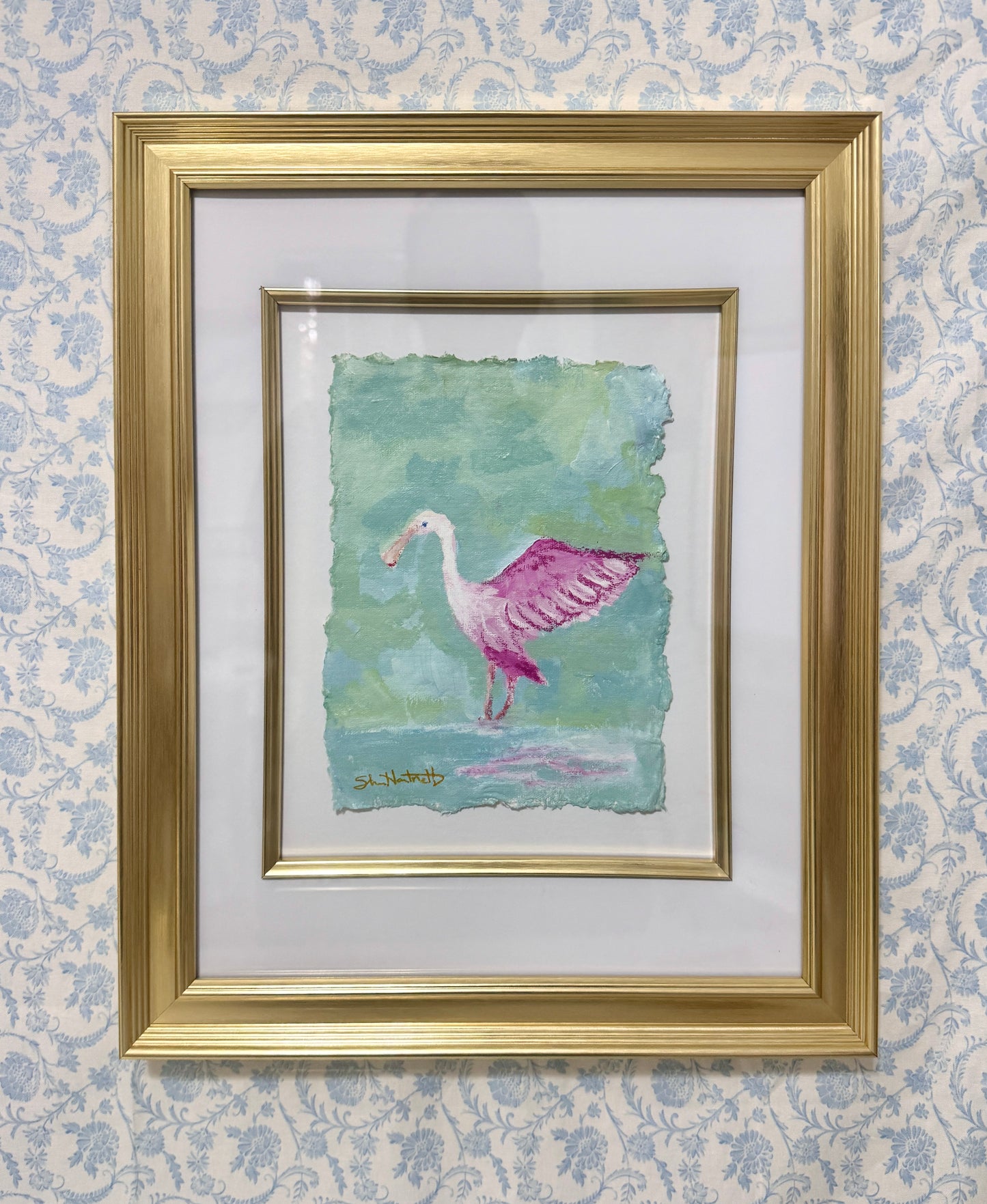 Roseate Spoonbill Original- 11x14 gold framed- 2 of 3
